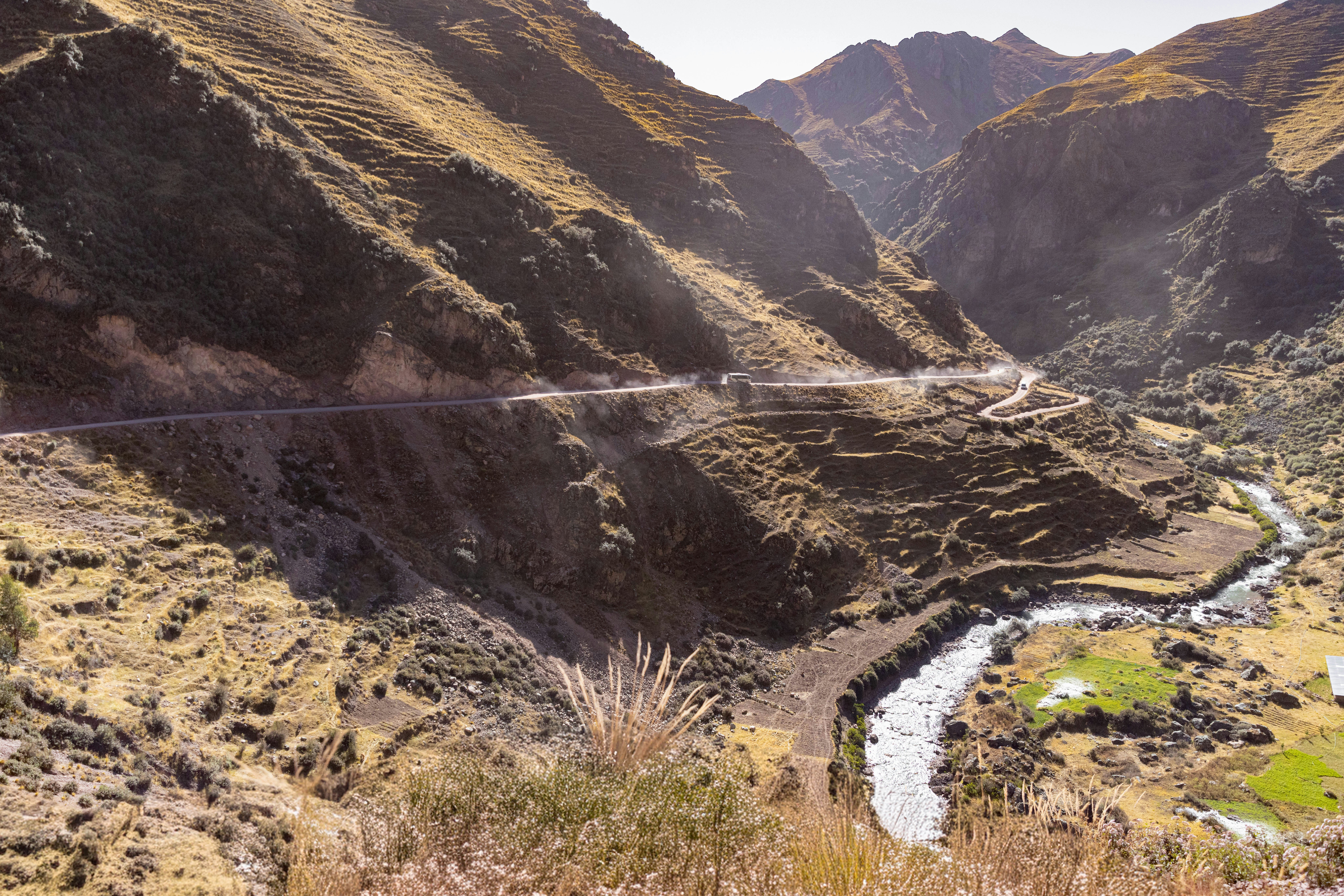 A view of a mountain valley with a river running through it