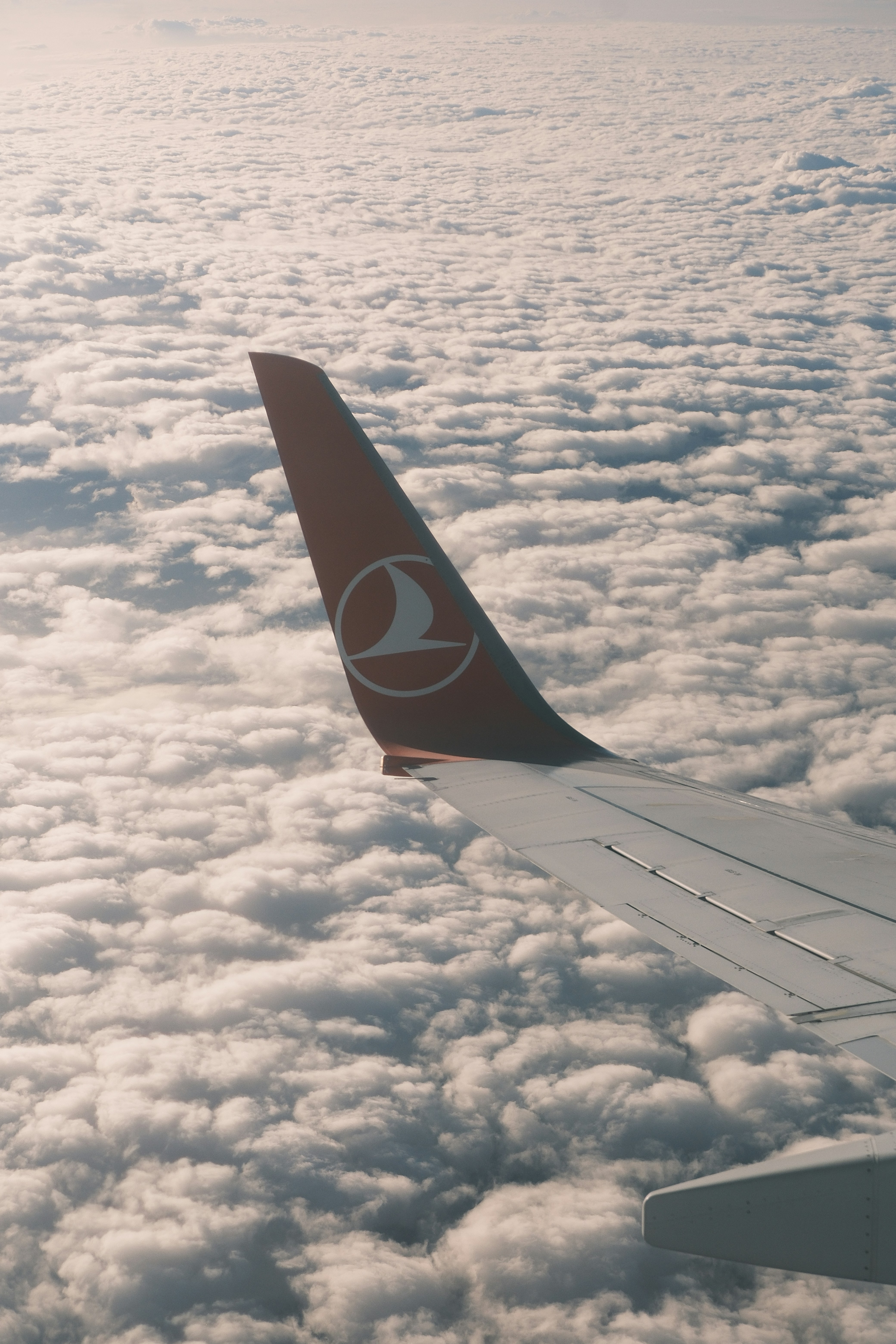 Una vista del ala de un avión por encima de las nubes