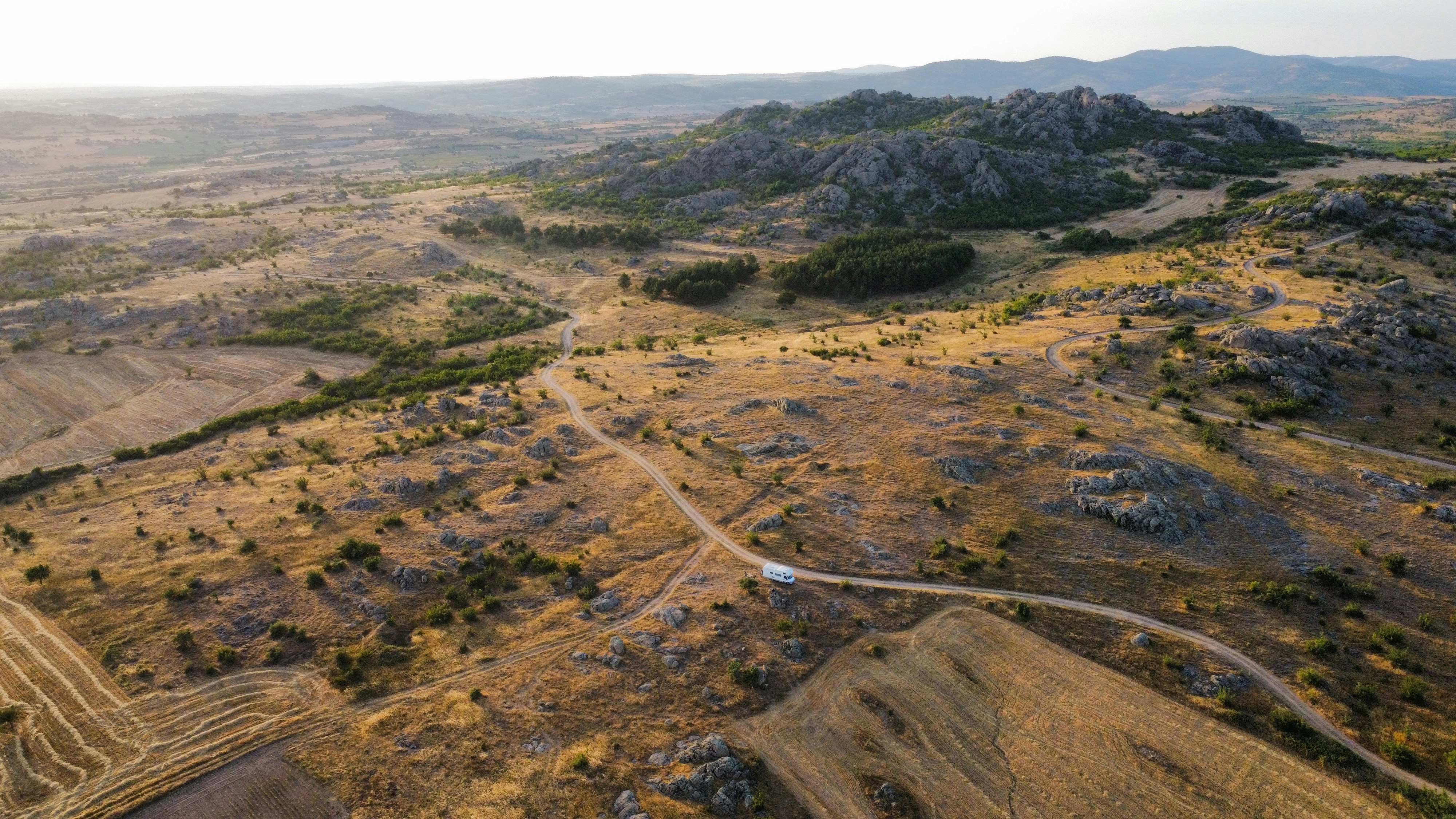 An aerial view of a large open field
