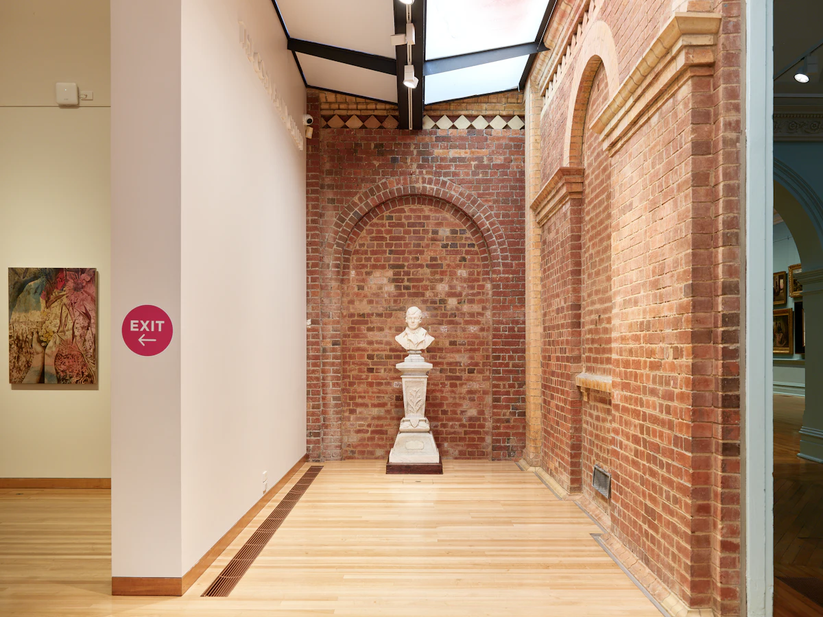 Sculpture hall under roof light. Illustrative editorial image, not a photograph of Old State House.