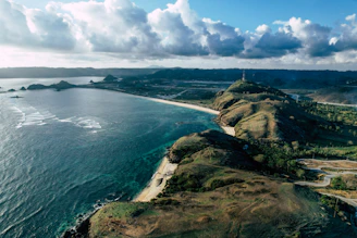 An aerial view of an island in the middle of the ocean