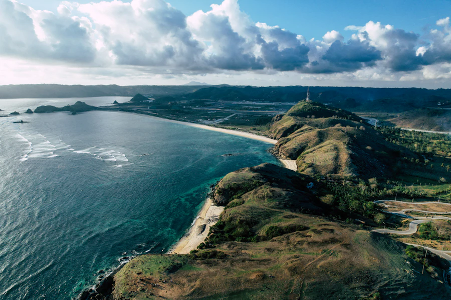Aerial view of an island surrounded by ocean
