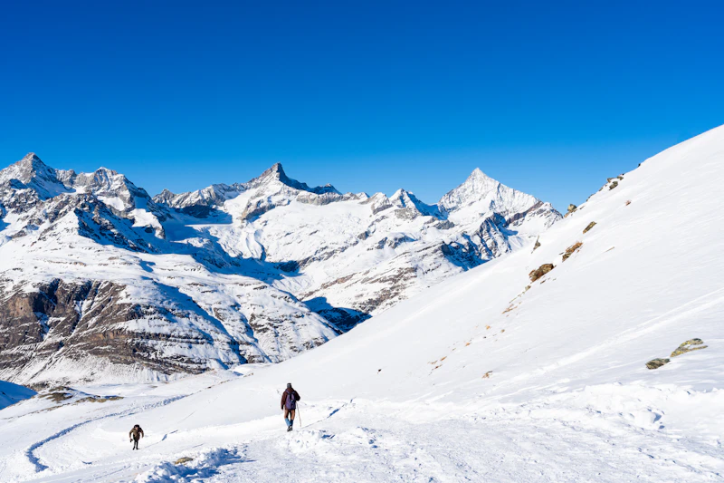 The peaks of the Zermatt valley rising above the village