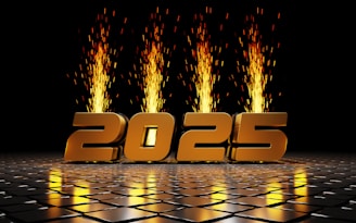 The number 2055 with fire coming out of it