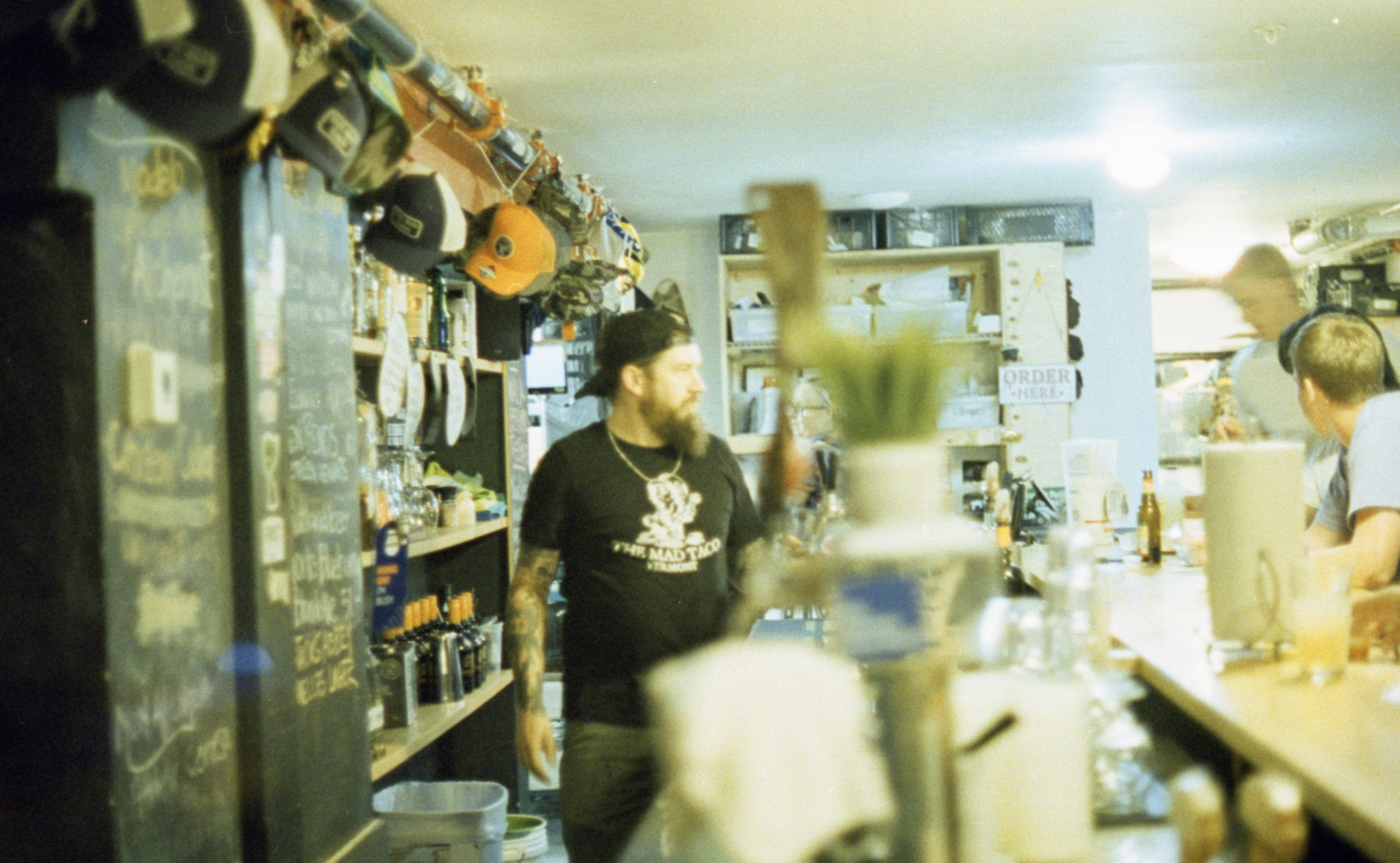 People gathered around store display