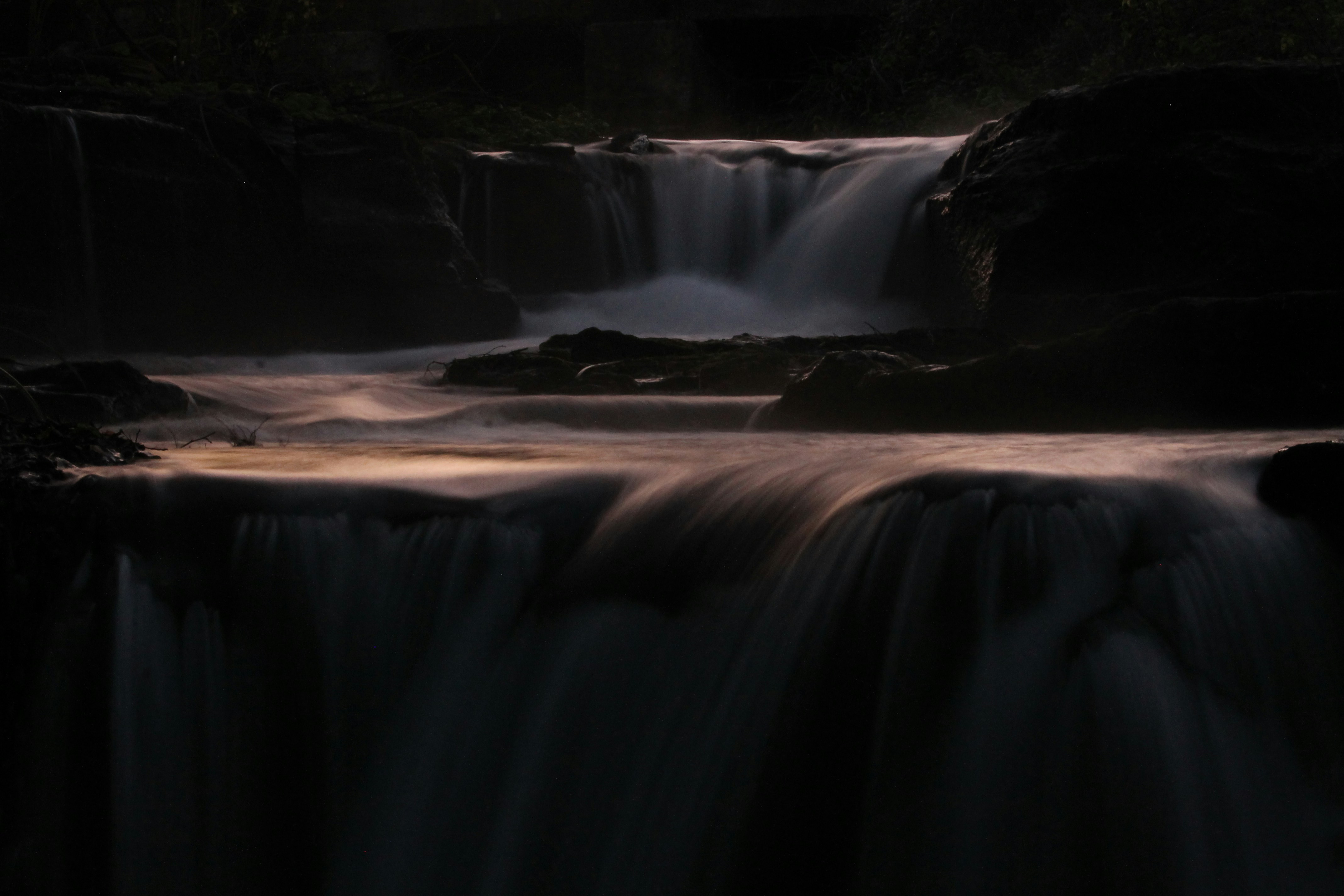 Calming waterfall at night