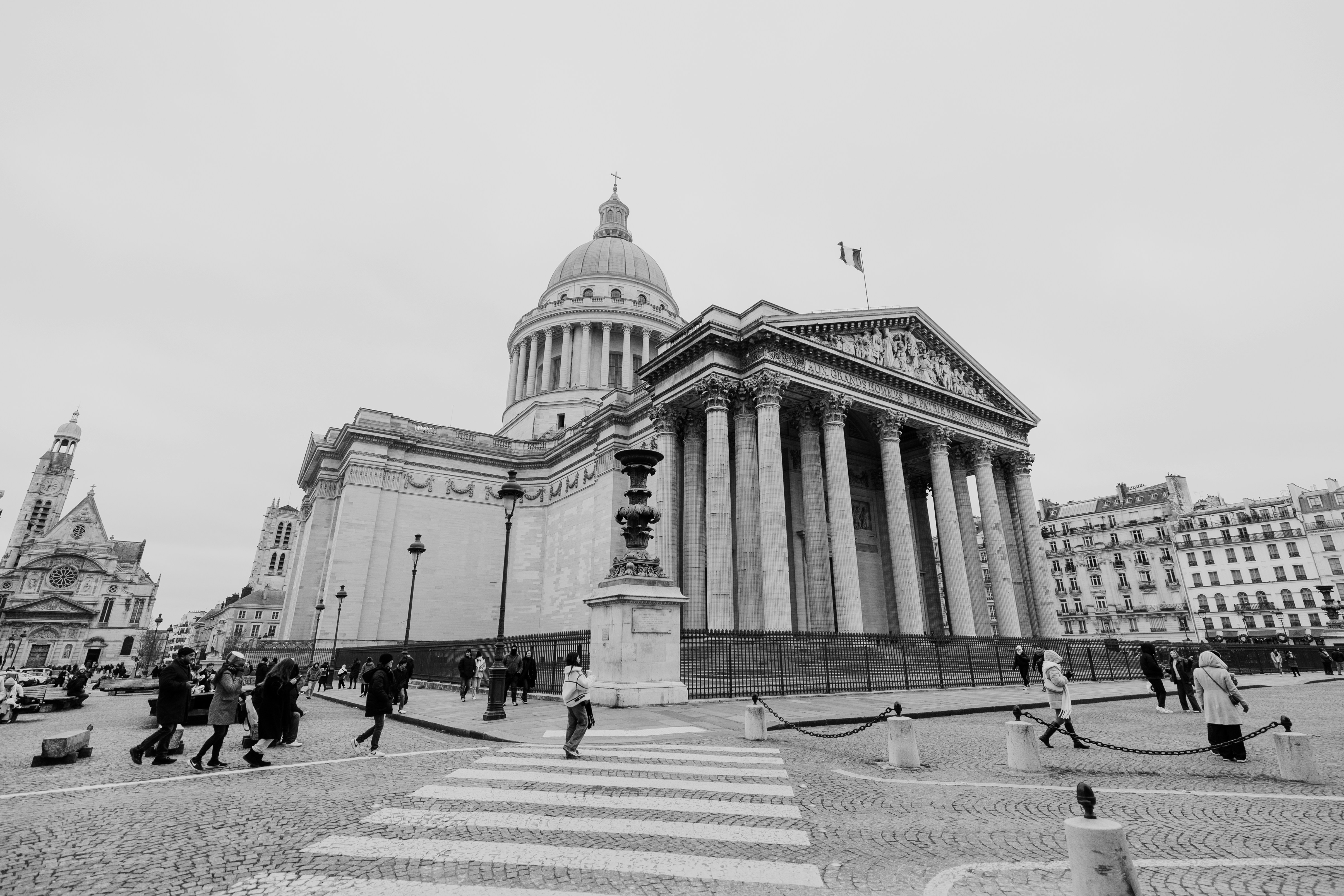 A black and white photo of the capital building