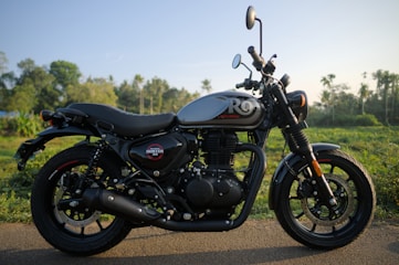 A motorcycle parked on the side of the road