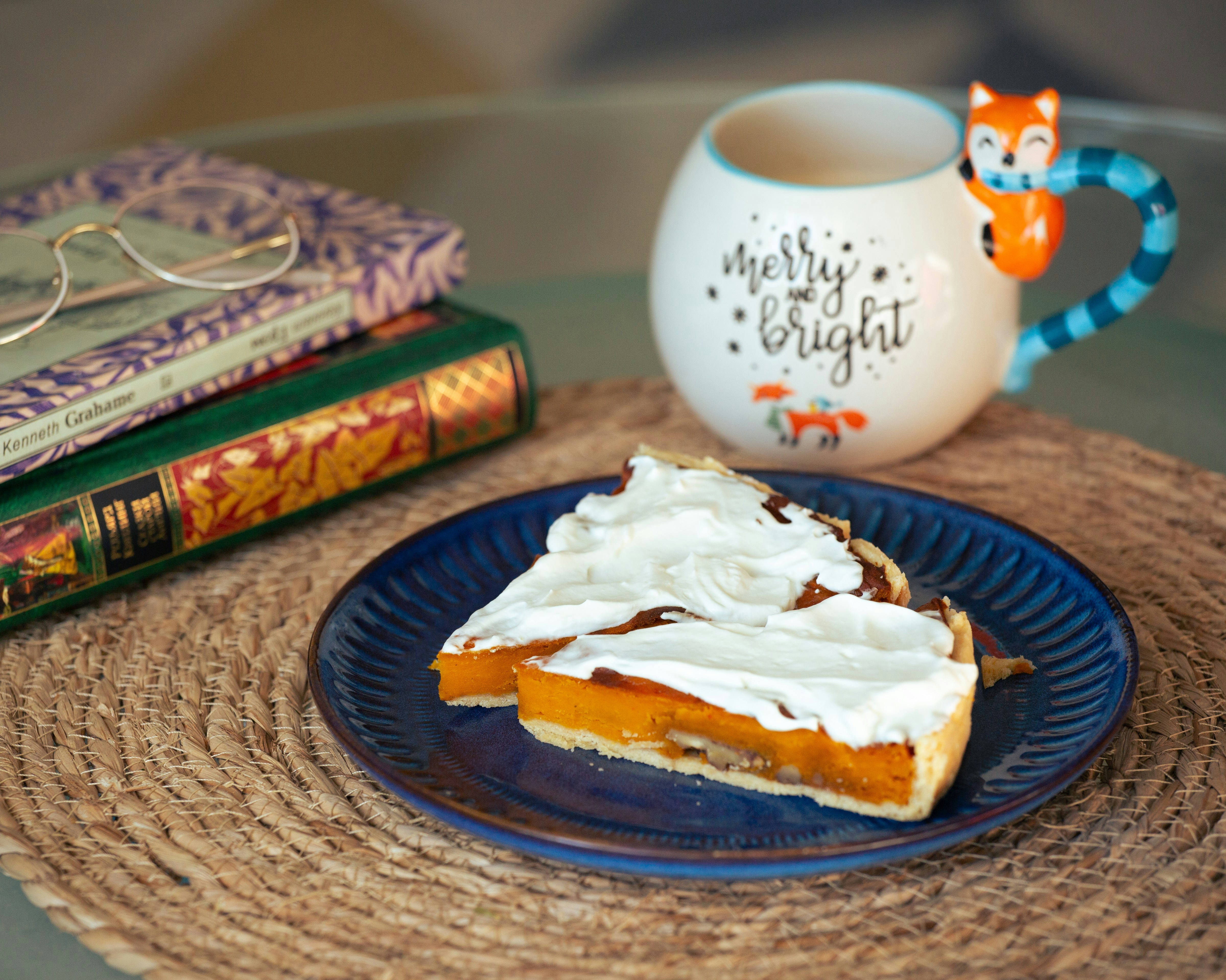 A piece of pie on a plate next to a cup of coffee- solo date ideas