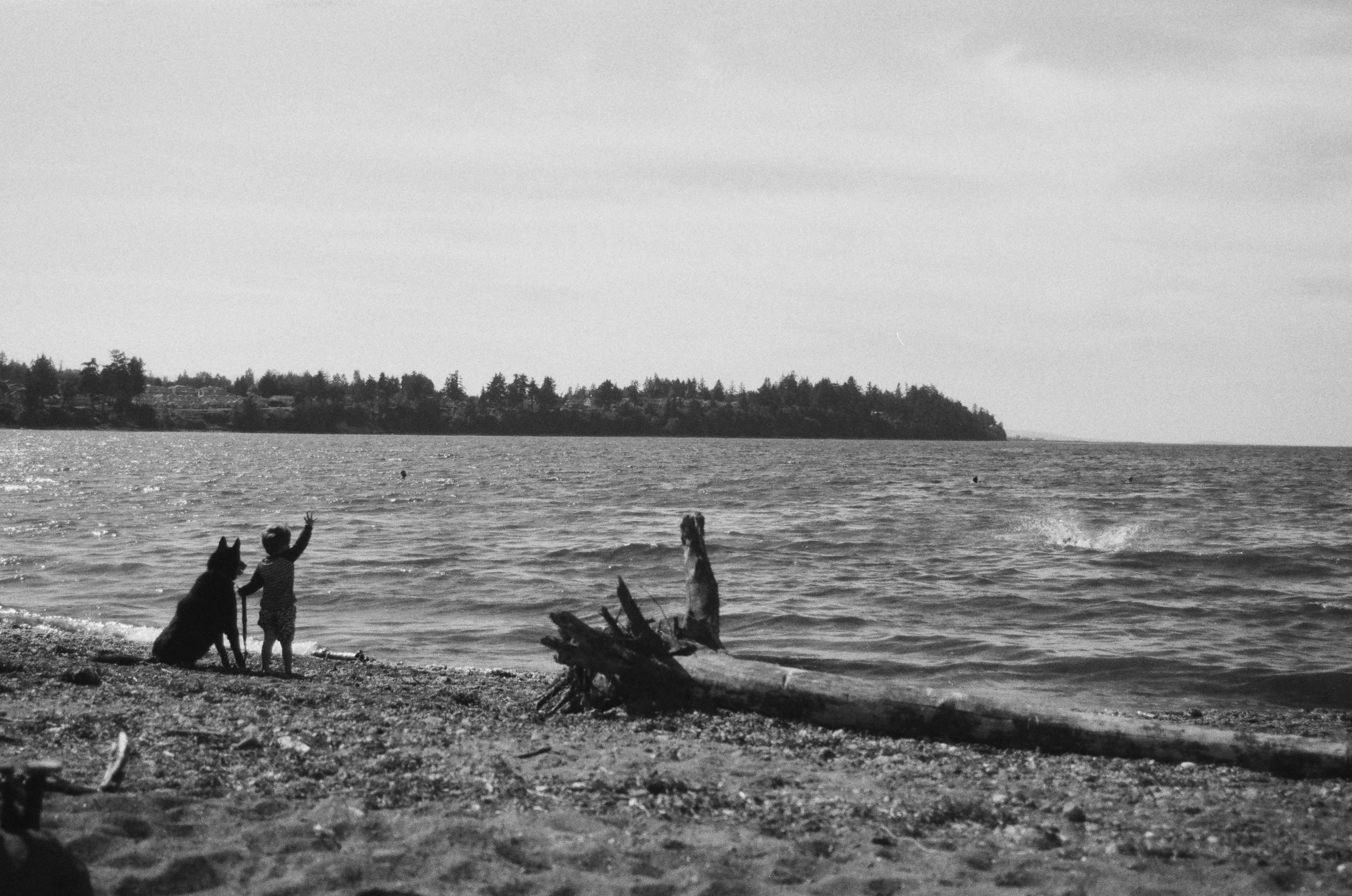 A black and white photo of people on a beach