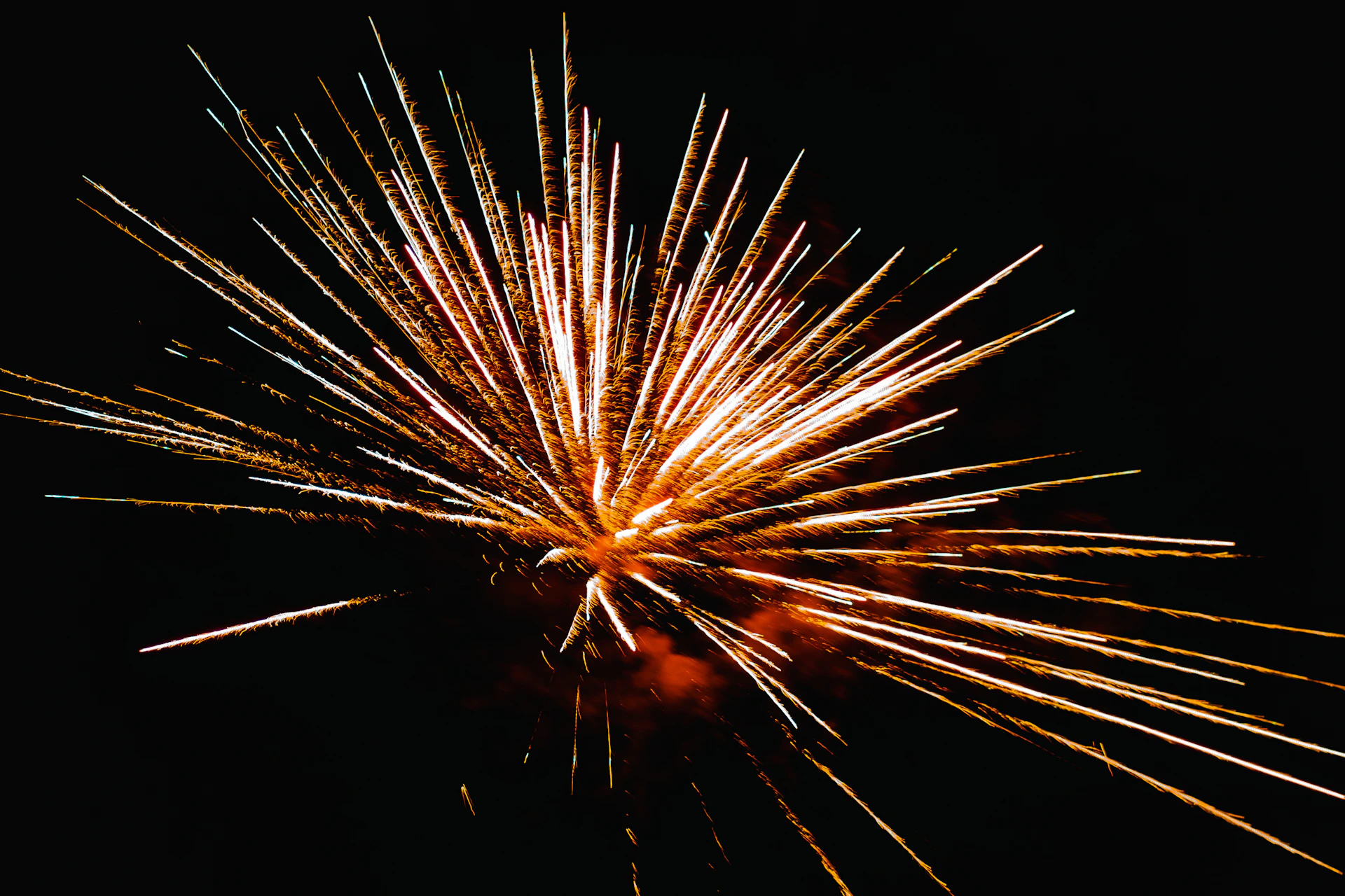 A firework is shown in the dark sky