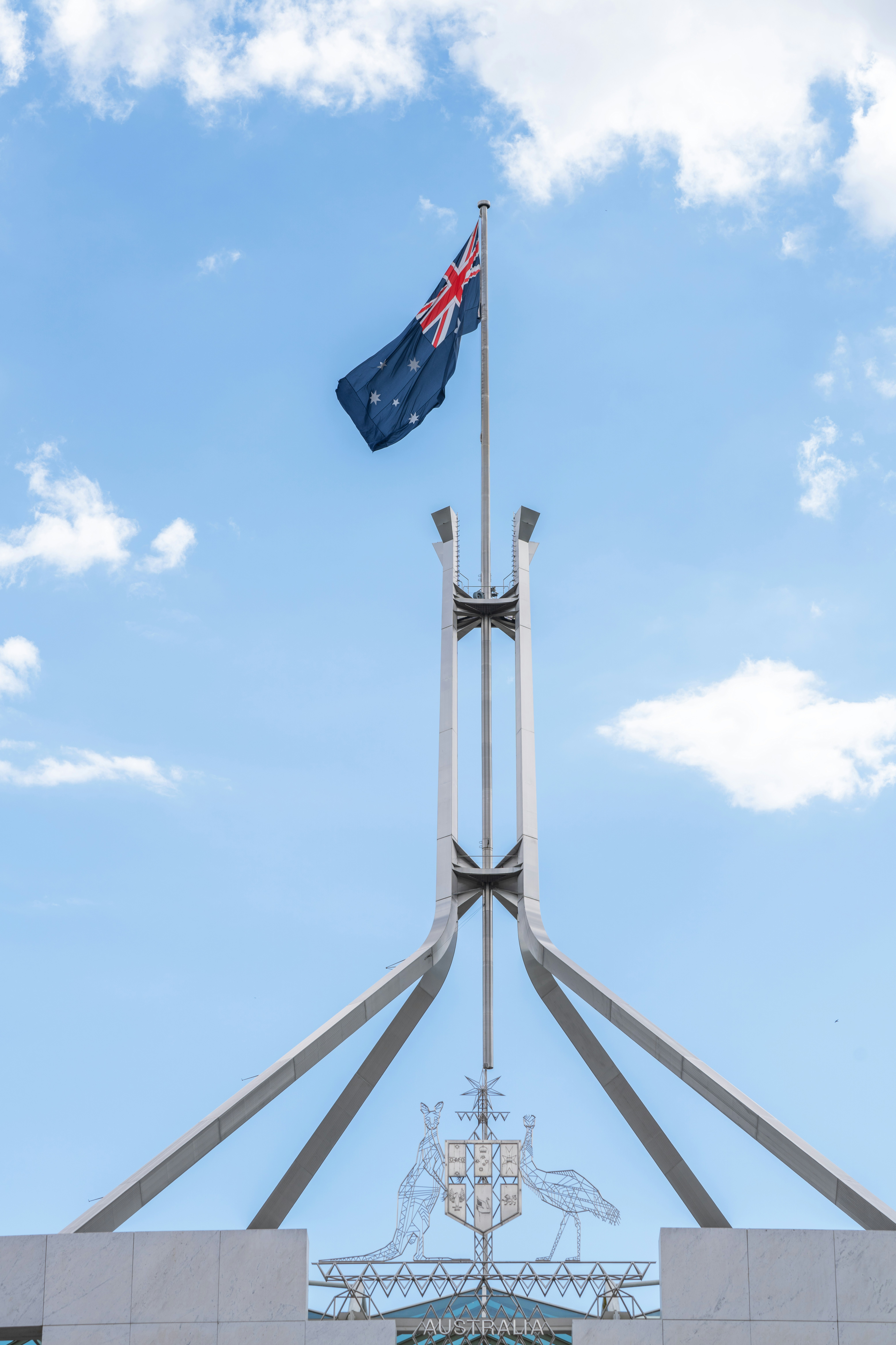 The australian flag is flying at half mast