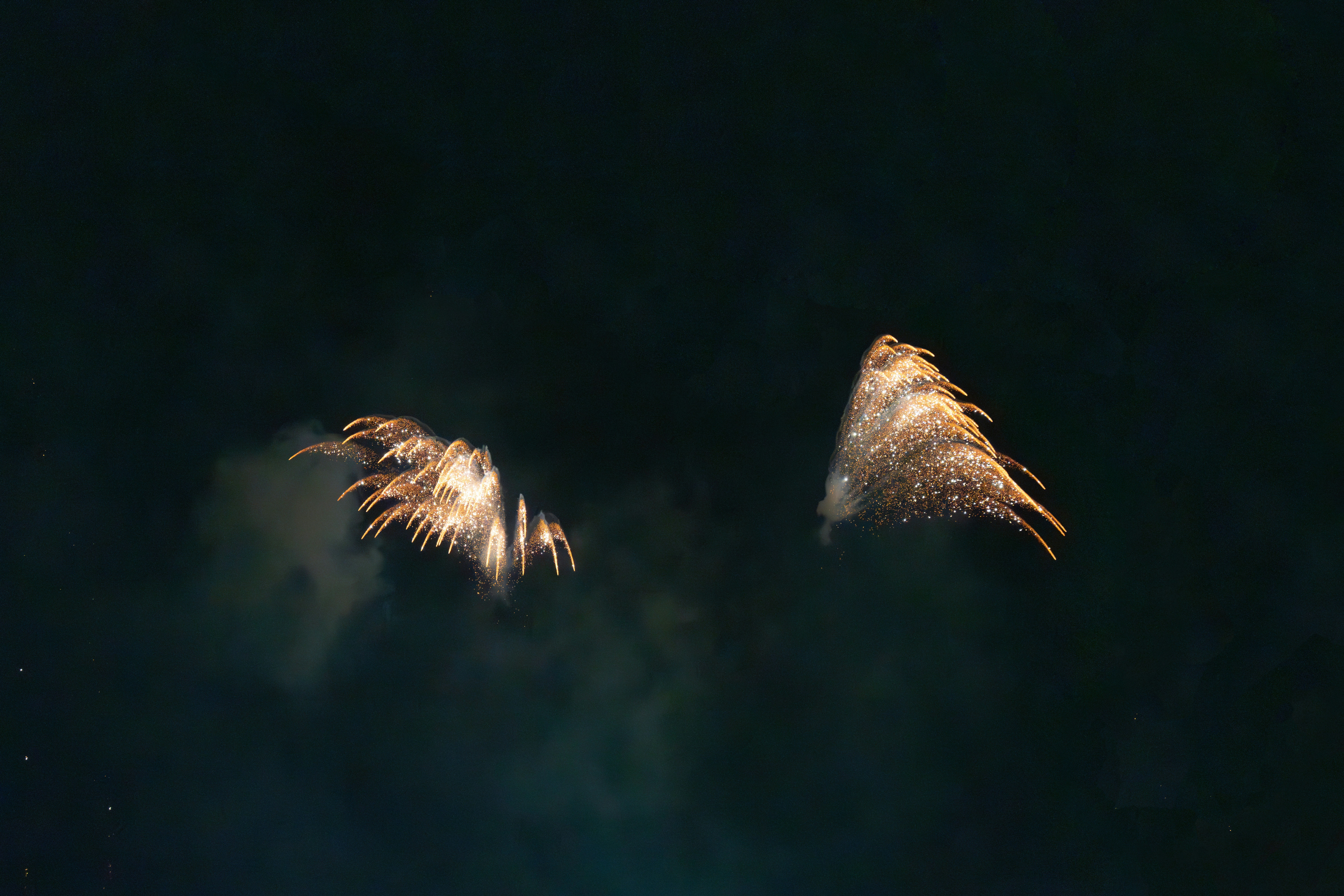 A couple of fireworks that are in the sky