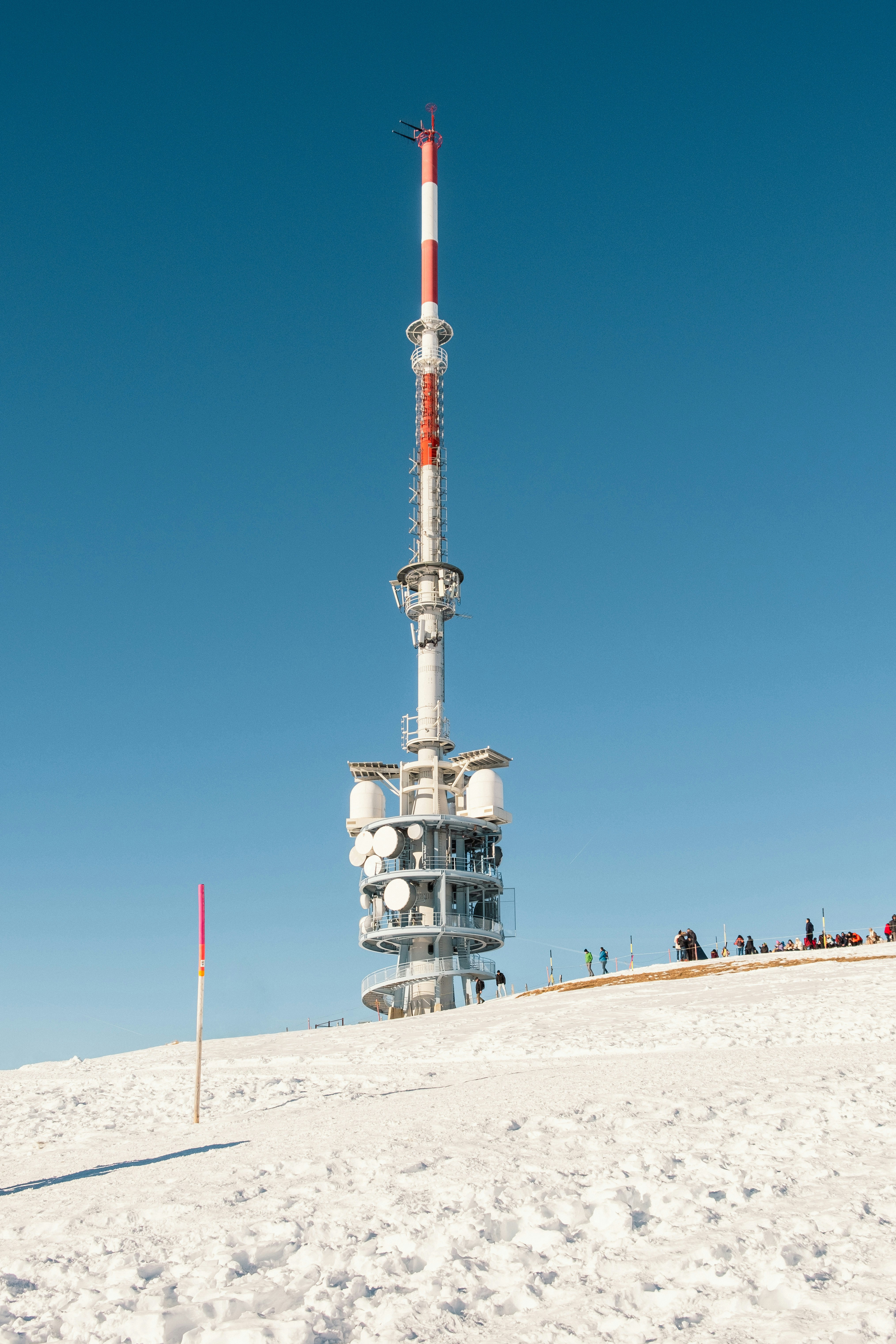 A cell phone tower in the middle of a snowy field