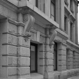 A black and white photo of an old building