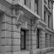 A black and white photo of an old building