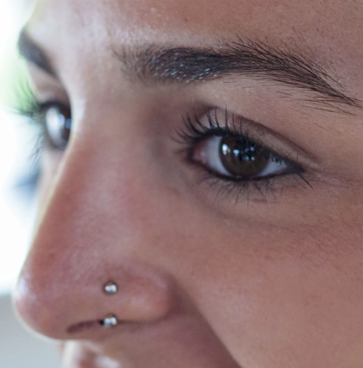 Close-up of a nose piercing