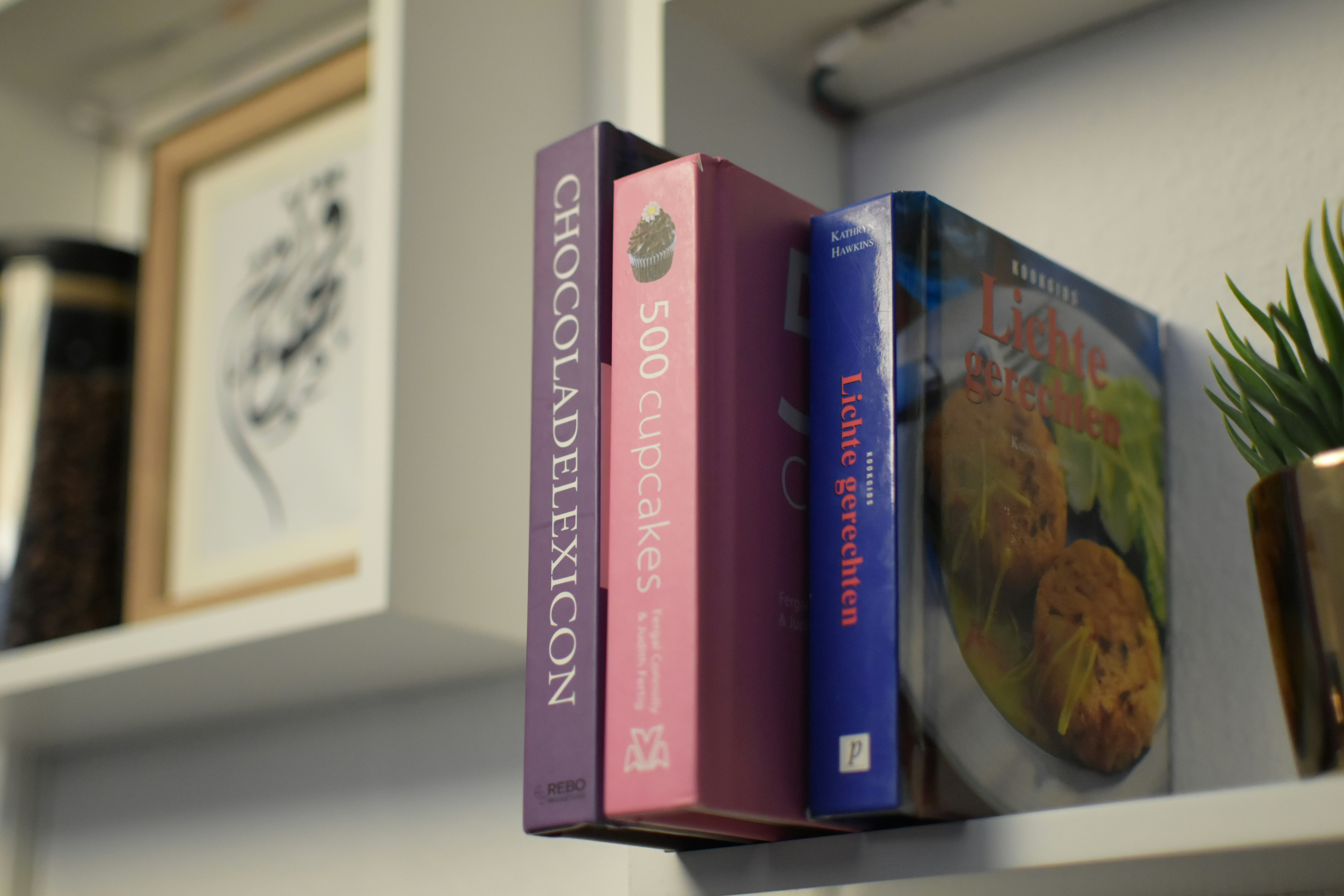 A couple of books that are on a shelf