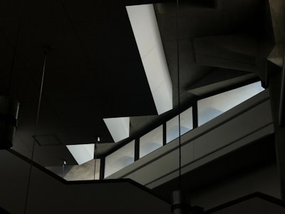 A black and white photo of a stairway