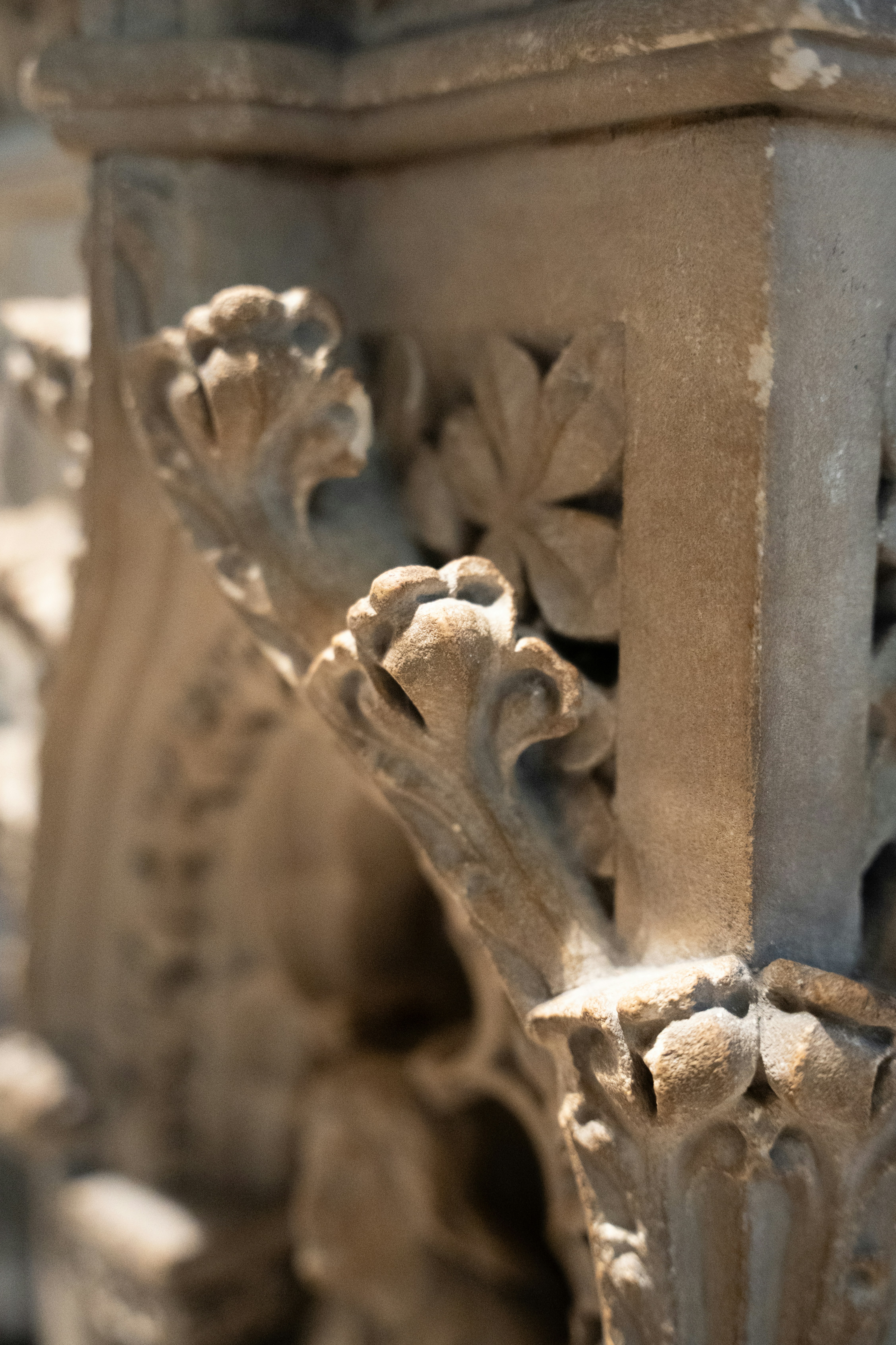 A close up view of a decorative column