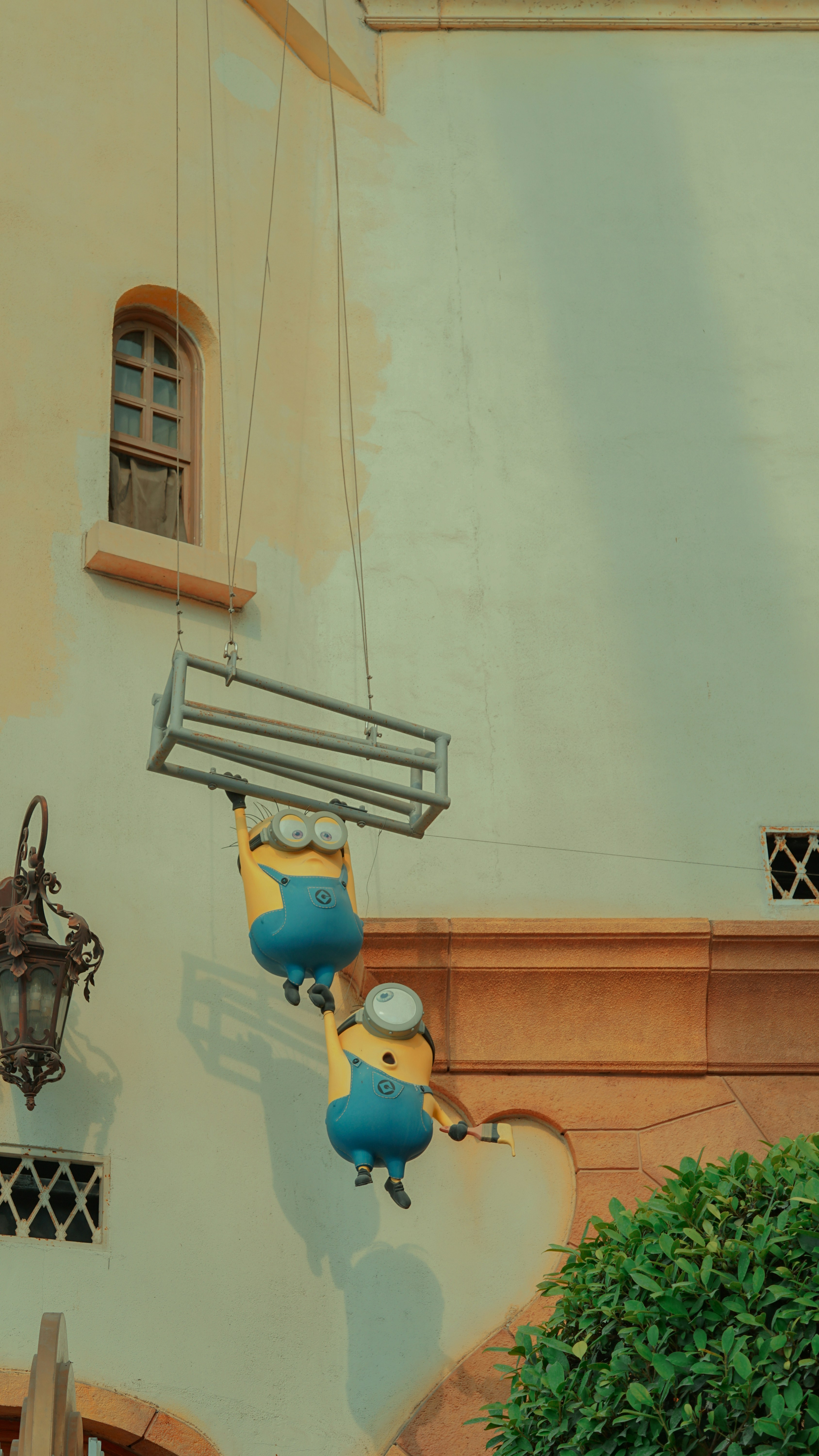 A building with some decorations hanging from the side of it
