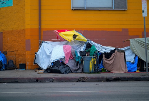 A group of tents sitting on the side of a road