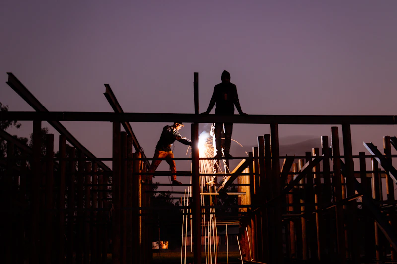 Crew member on structure