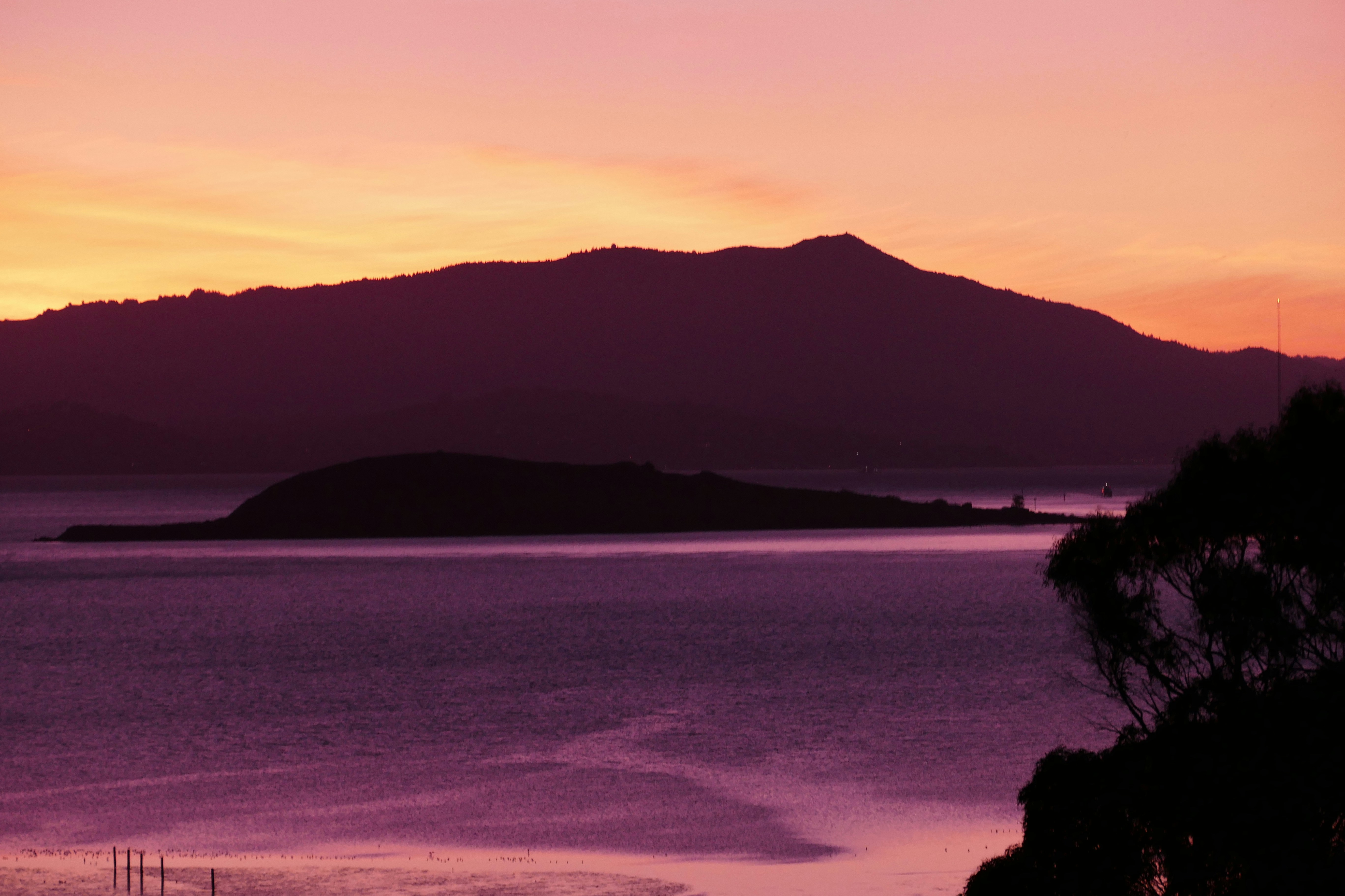 A view of a lake with a mountain in the background