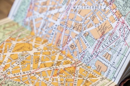 A close up of a map on a table