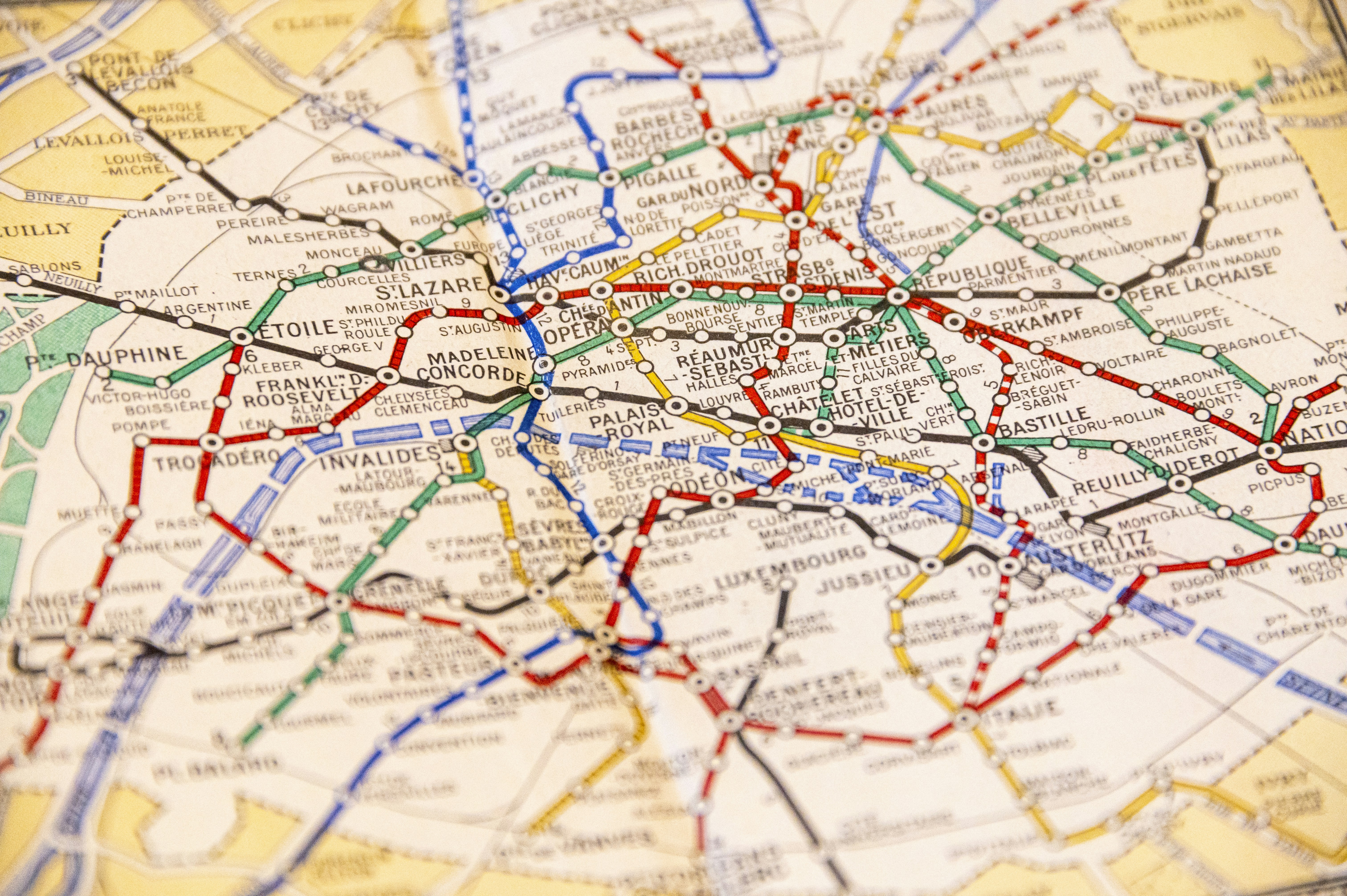 A close up of a map of a city