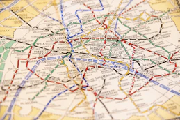 A close up of a map of a city