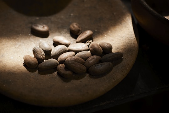 A close up of some coffee beans on a table