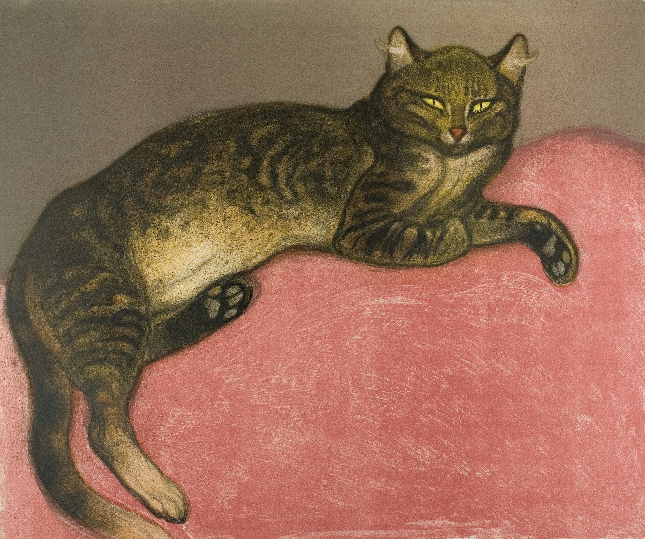 Artist Théophile-Alexandre Pierre Steinlen Title Winter: Cat on a Cushion Place France (Object made in) Date 1909 Medium Lithograph in 6 colors (red, ochre, yellow, black, gray-brown, brown) from two stones, with scraping on stone, on ivory wove paper