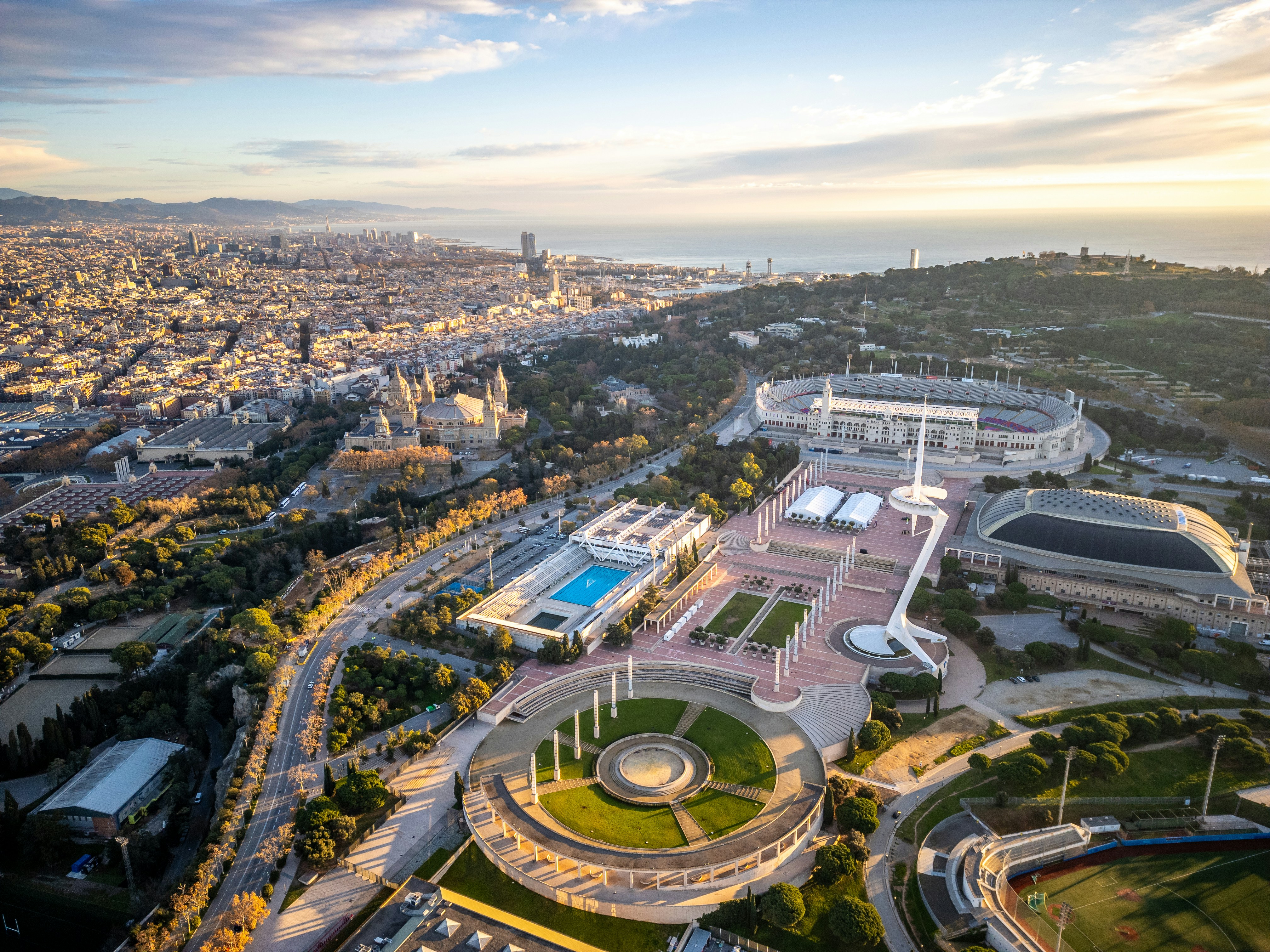 An aerial view of a city with a lot of buildings