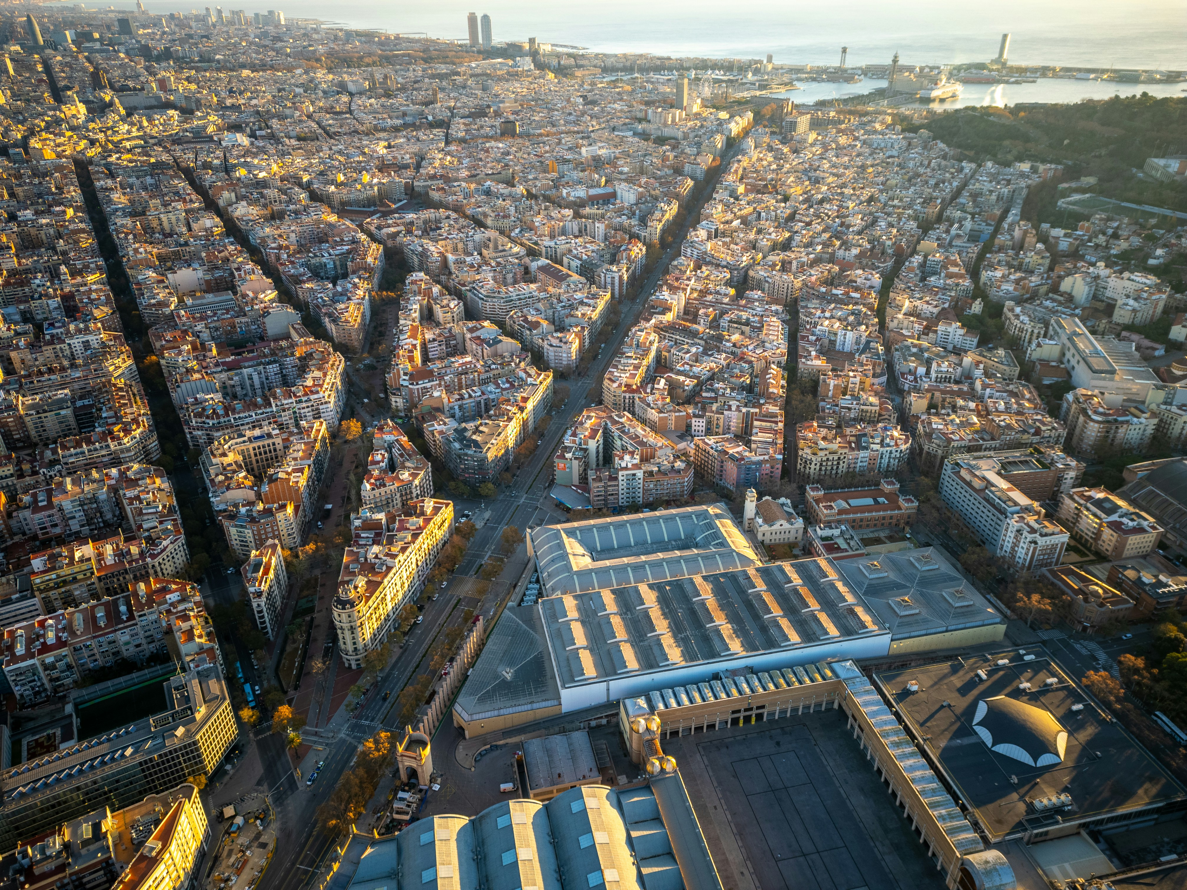 An aerial view of a city with lots of buildings