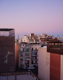 A view of a city with tall buildings