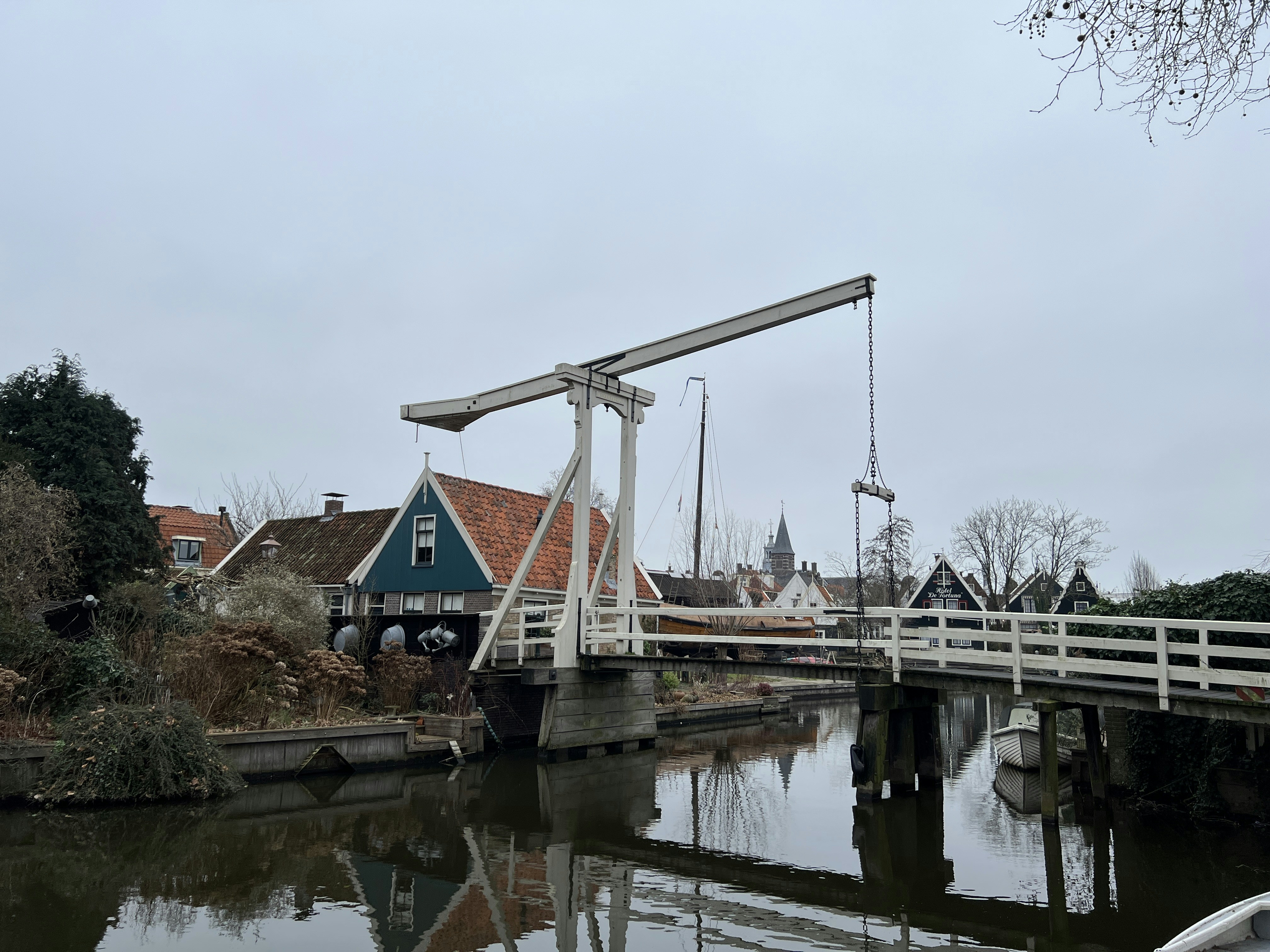 Traditional boat bridge over a canal in Edam, in the Netherlands
