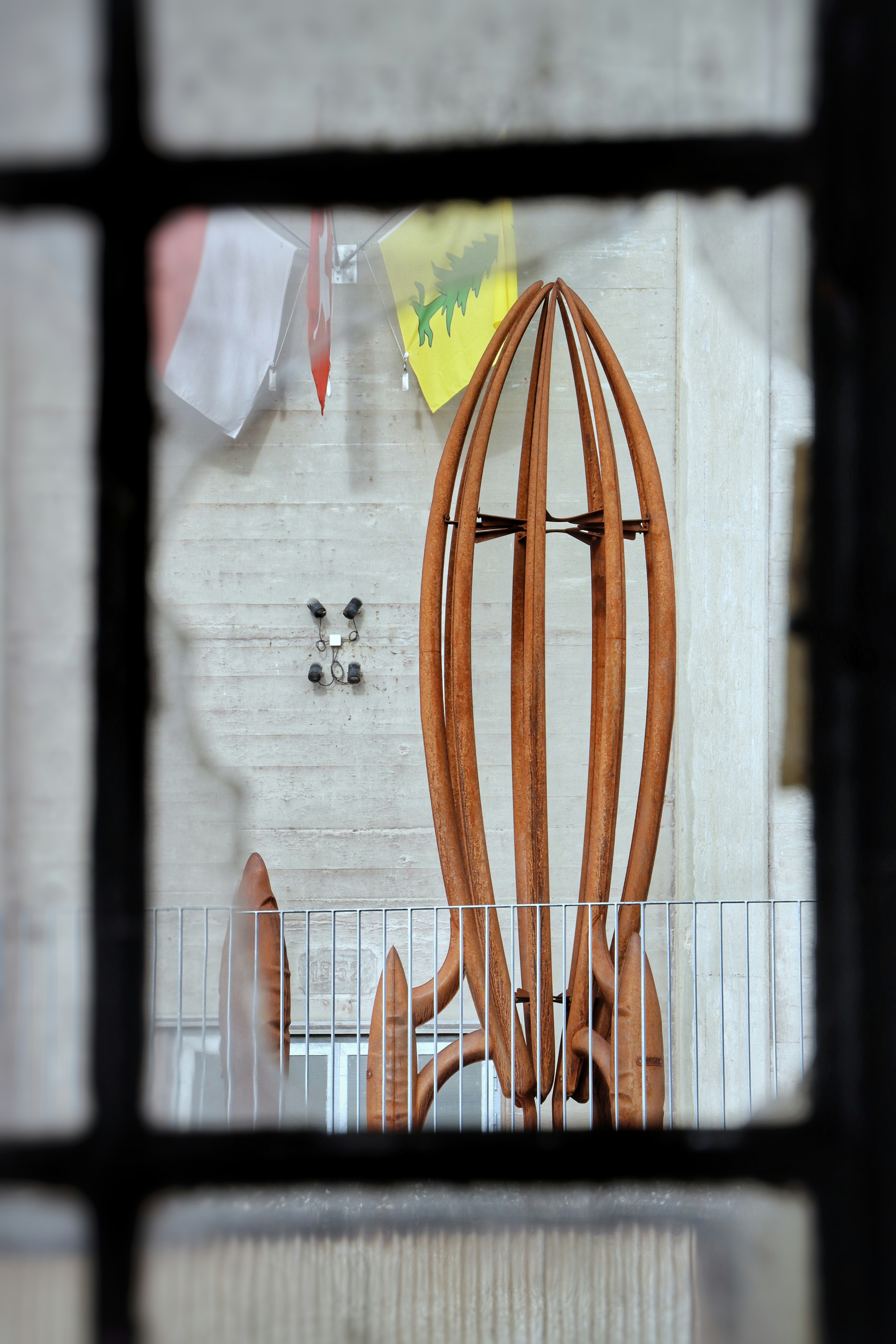 A view of a kitchen through a window
