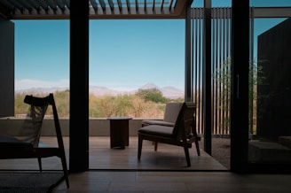 A chair and a table in a room