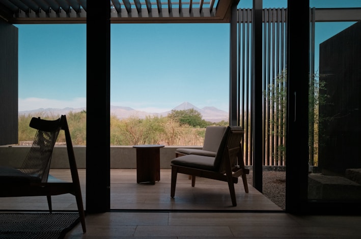 A chair and a table in a room