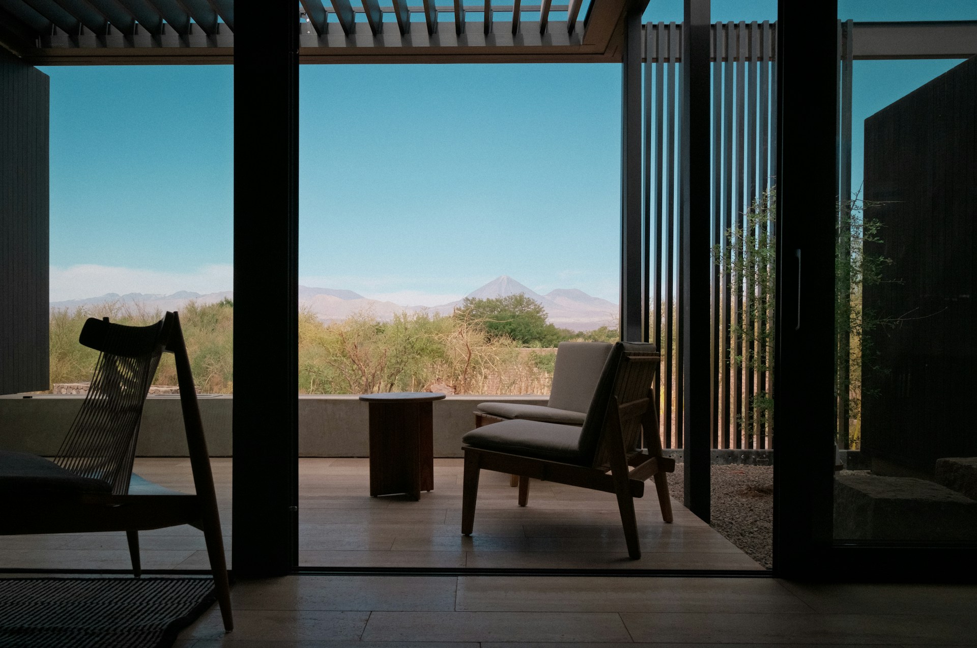 A chair and a table in a room