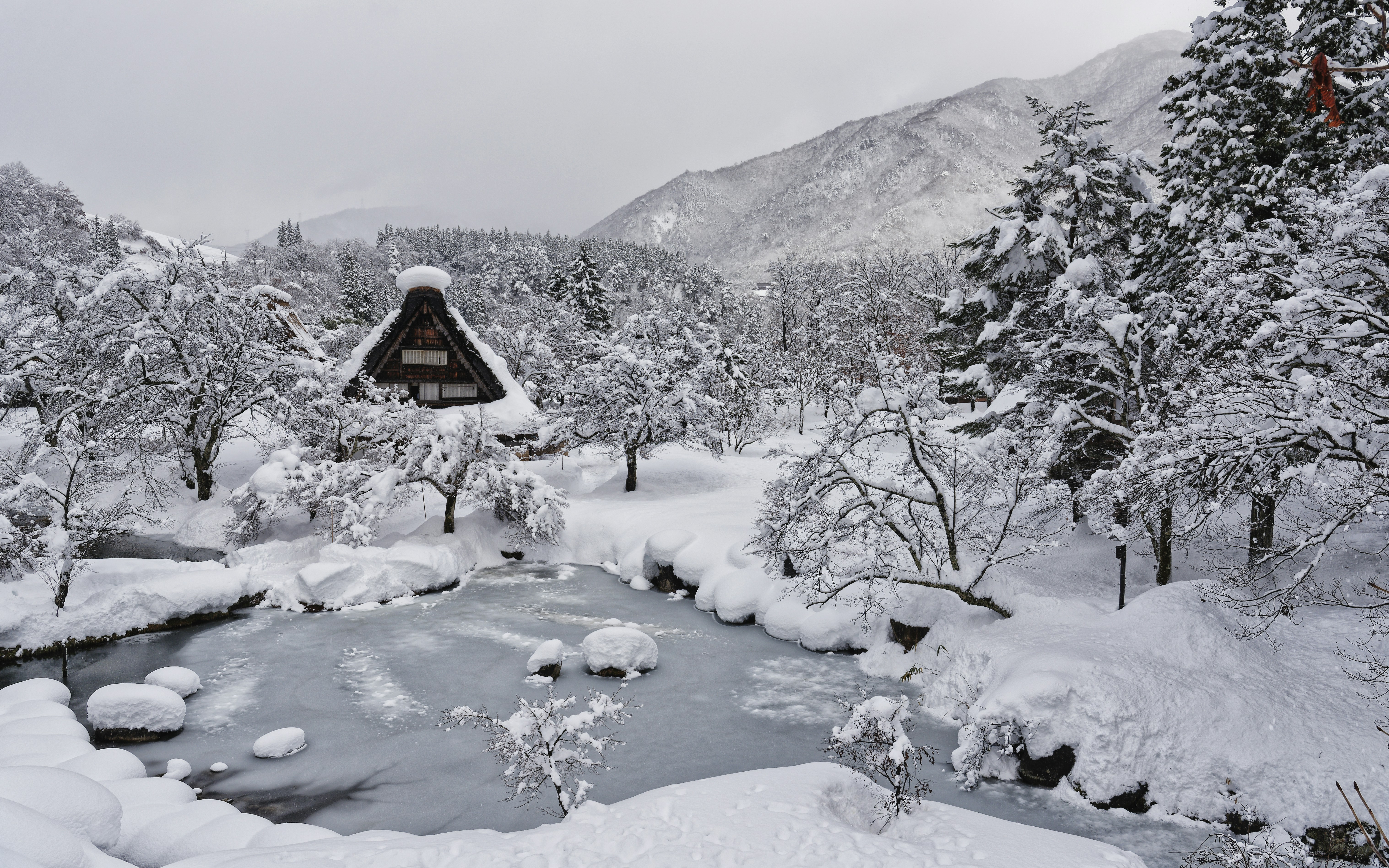 Tohoku winter hot spring landscape