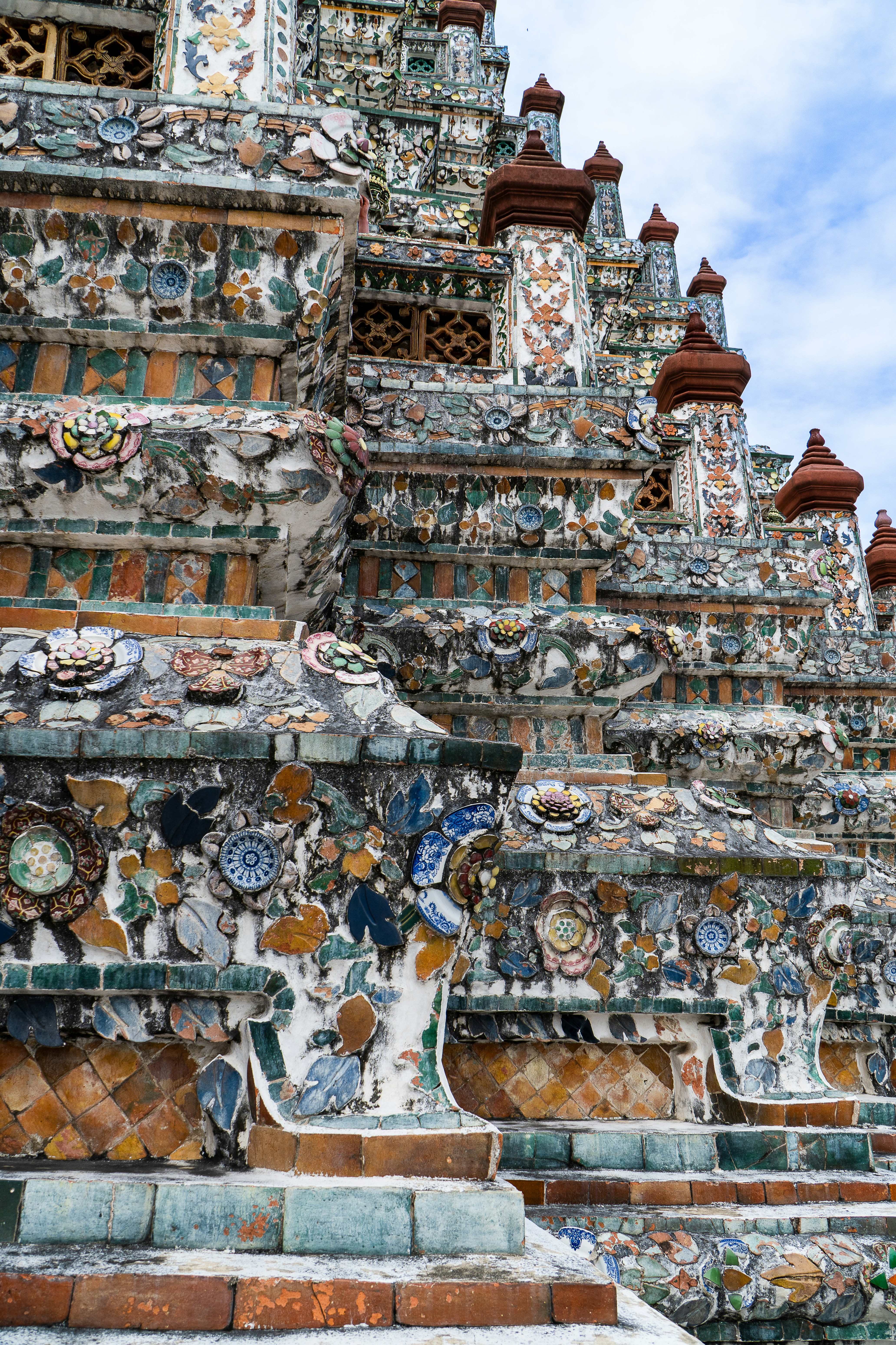 A large building with many different designs on it