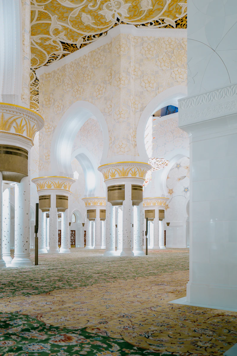 Grand mosque interior with arches, representing the depth of Qira'at scholarship