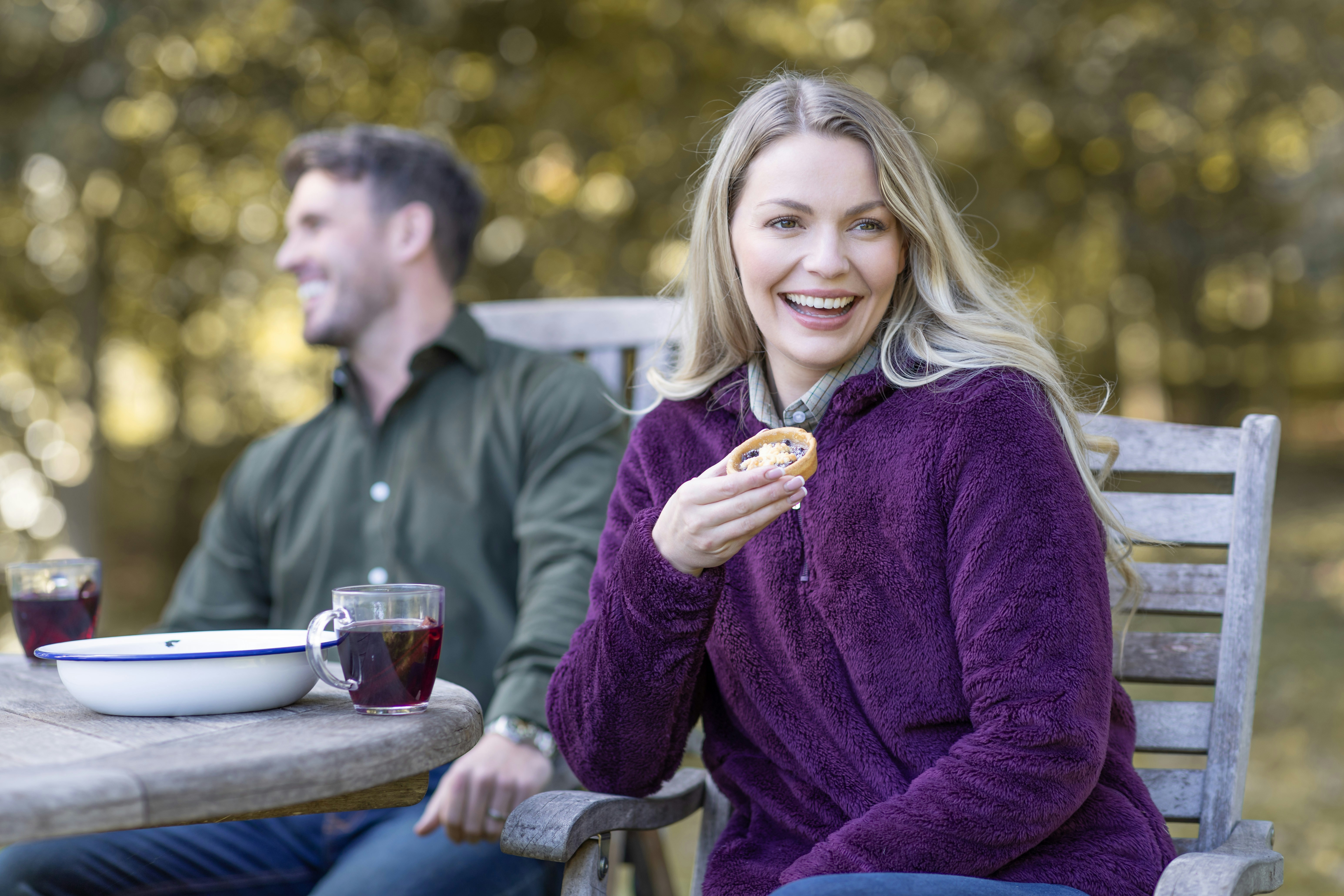 Happy couple enjoying meal