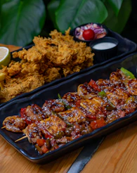 A close up of a plate of food on a table