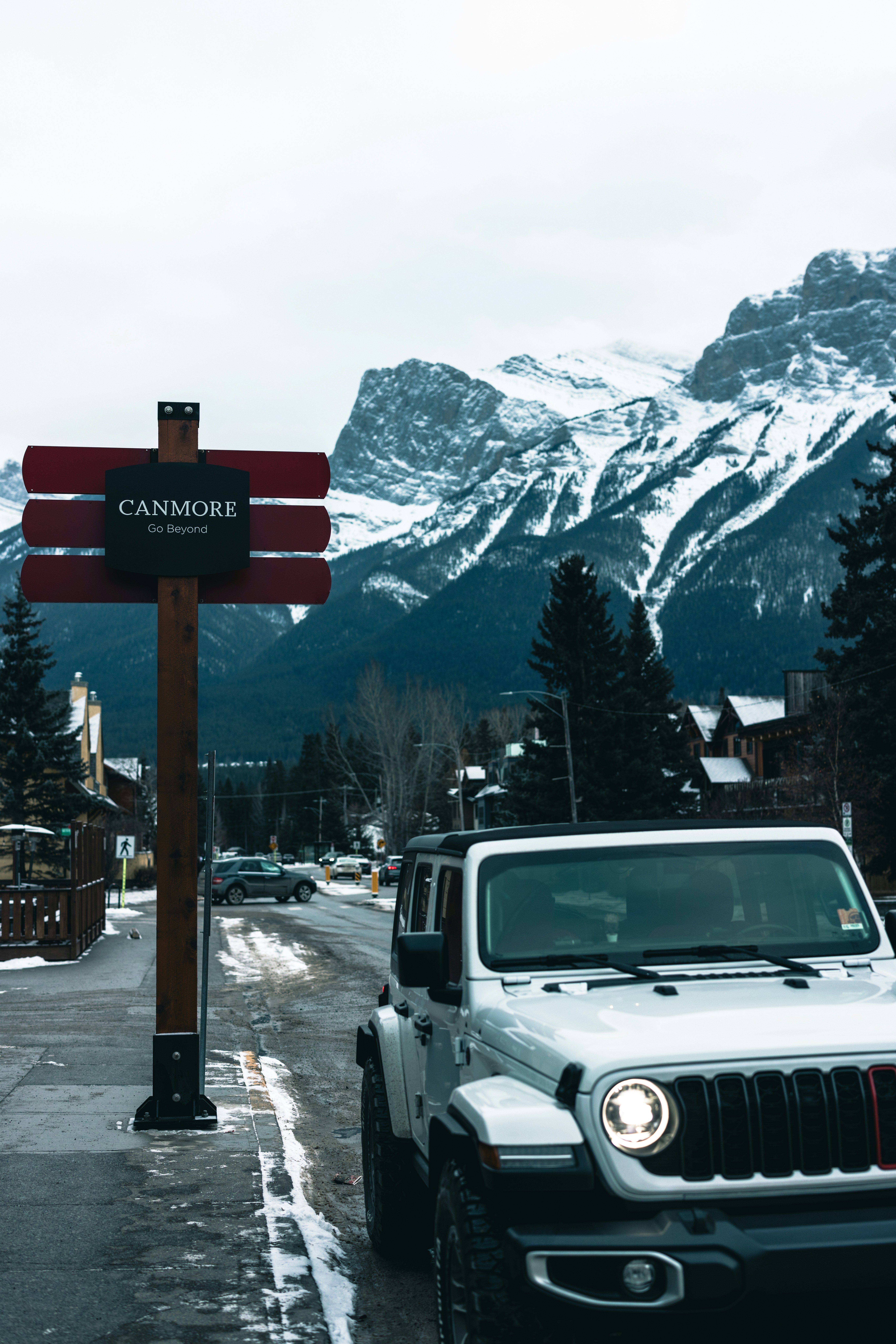 A jeep is parked on the side of the road