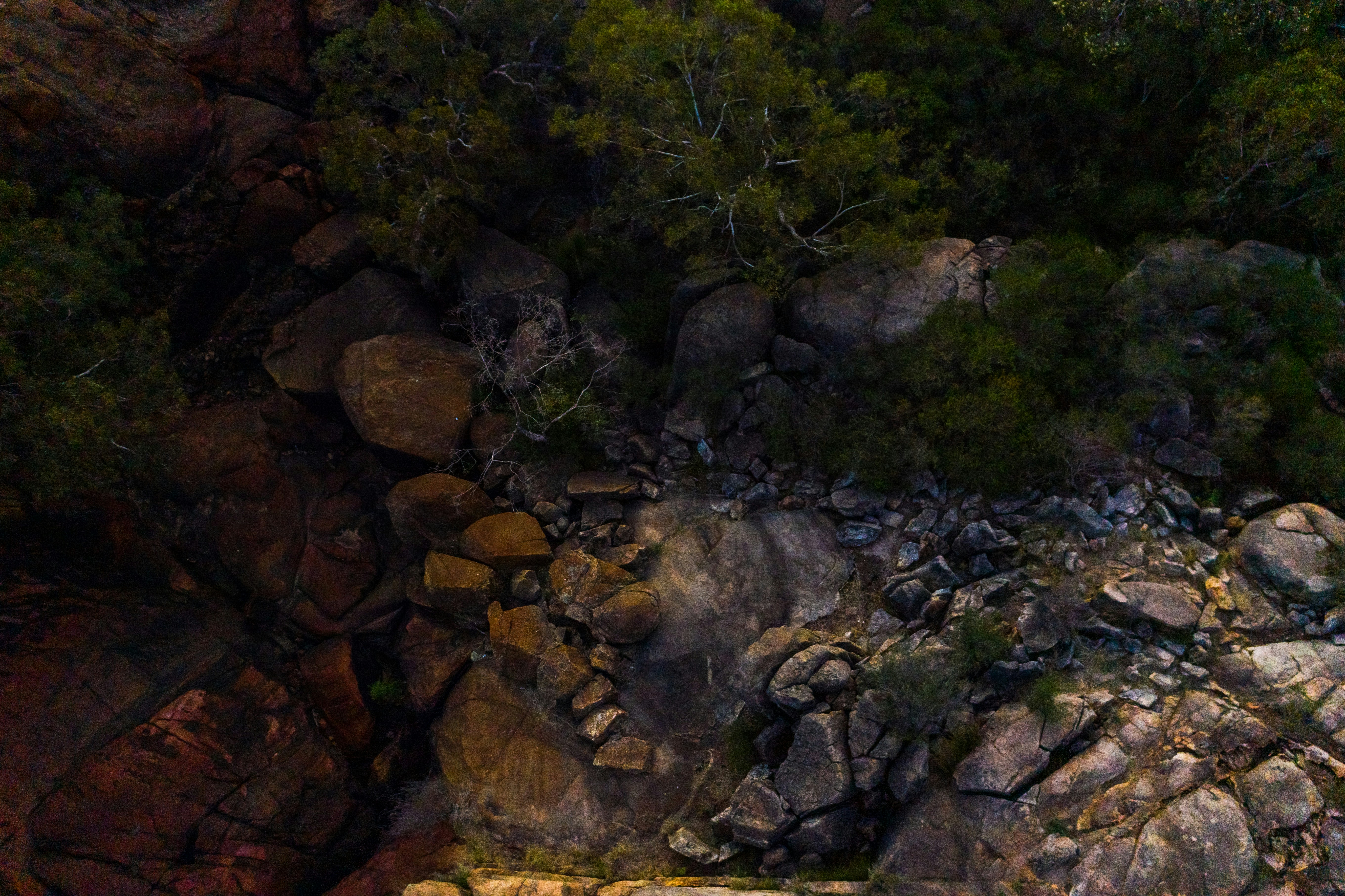 An aerial view of a boat on the water