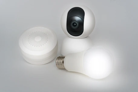 A close up of a light bulb and a camera