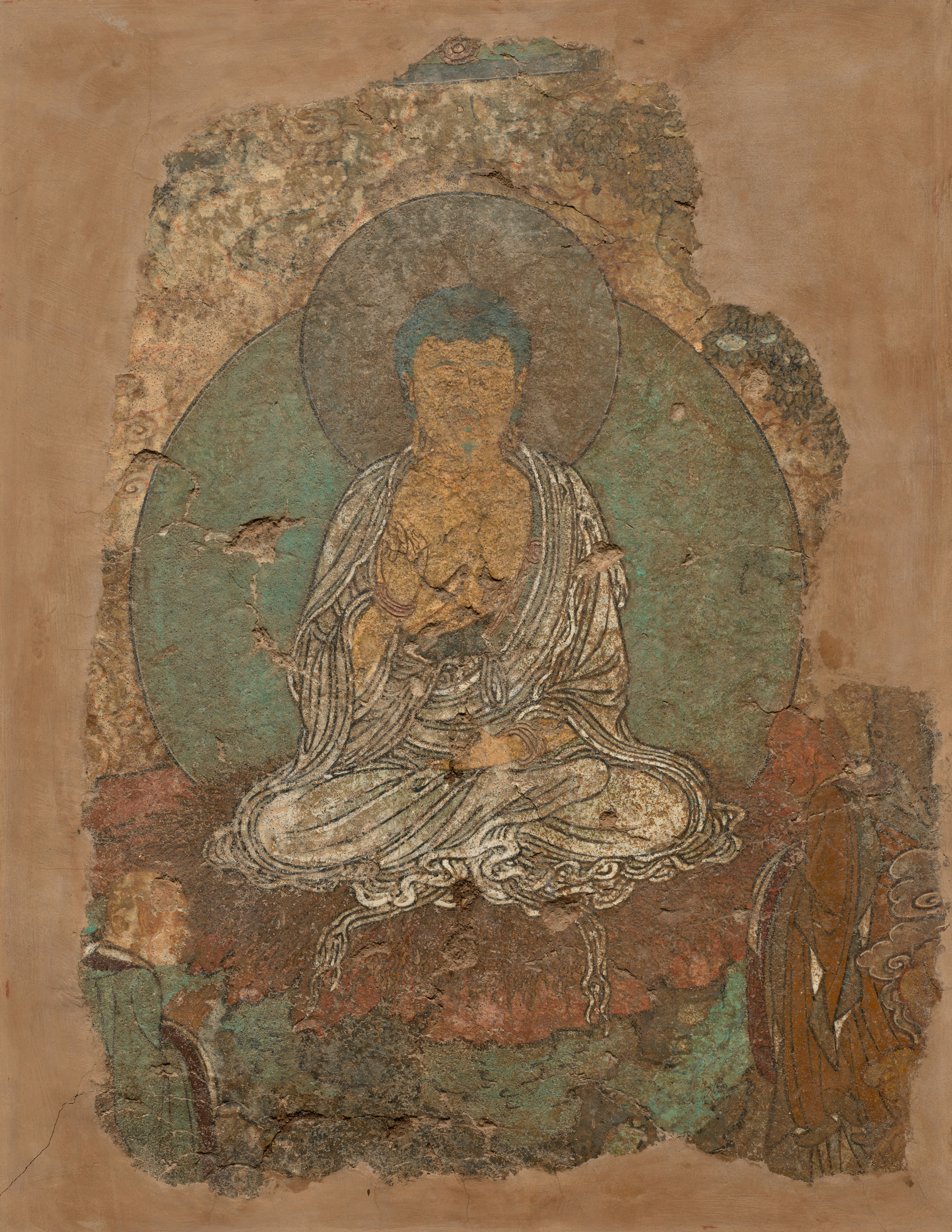 Buddha in the Preaching Attitude 618–1279 China, Tang dynasty (618-907) - Song dynasty (960-1279) Fresco Overall: 49 x 35 cm (19 5/16 x 13 3/4 in.) Gift of John L. Severance 1926.238